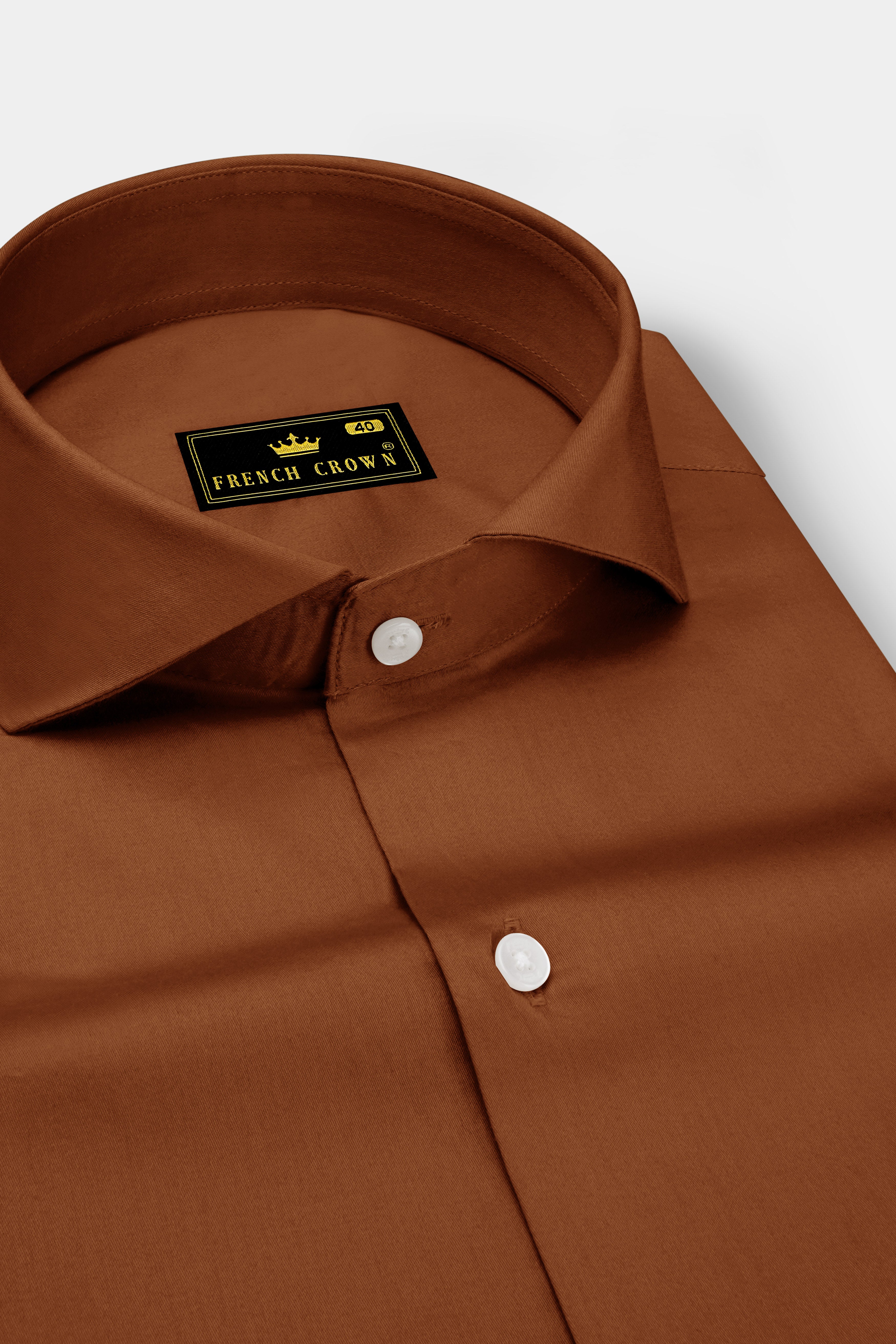 Umbero-Walnut Brown Subtle Sheen Super Soft Premium Cotton Cut Away Collar Dress Shirt