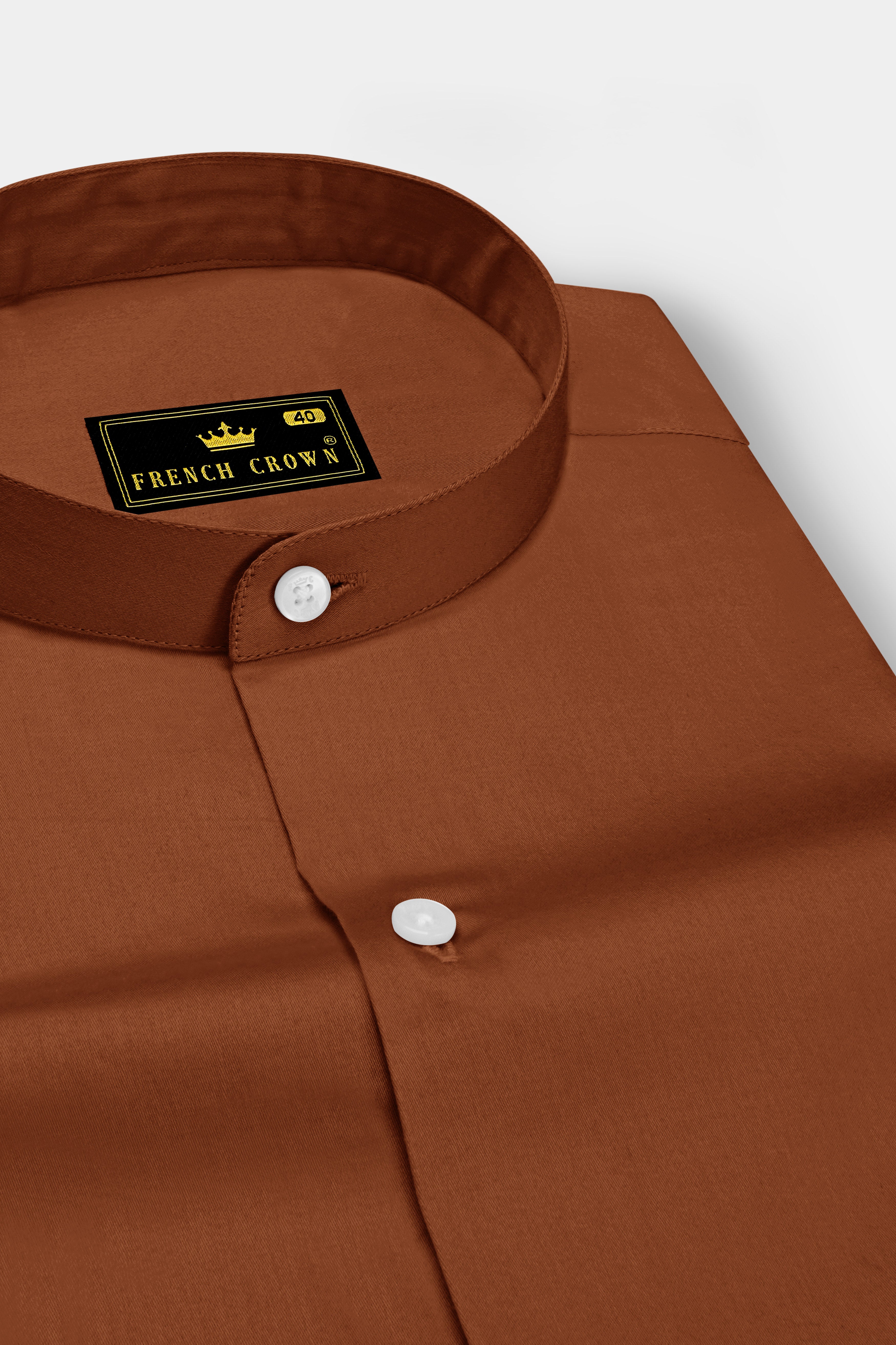Umbero-Walnut Brown Subtle Sheen Super Soft Premium Cotton Mandarin Dress Shirt