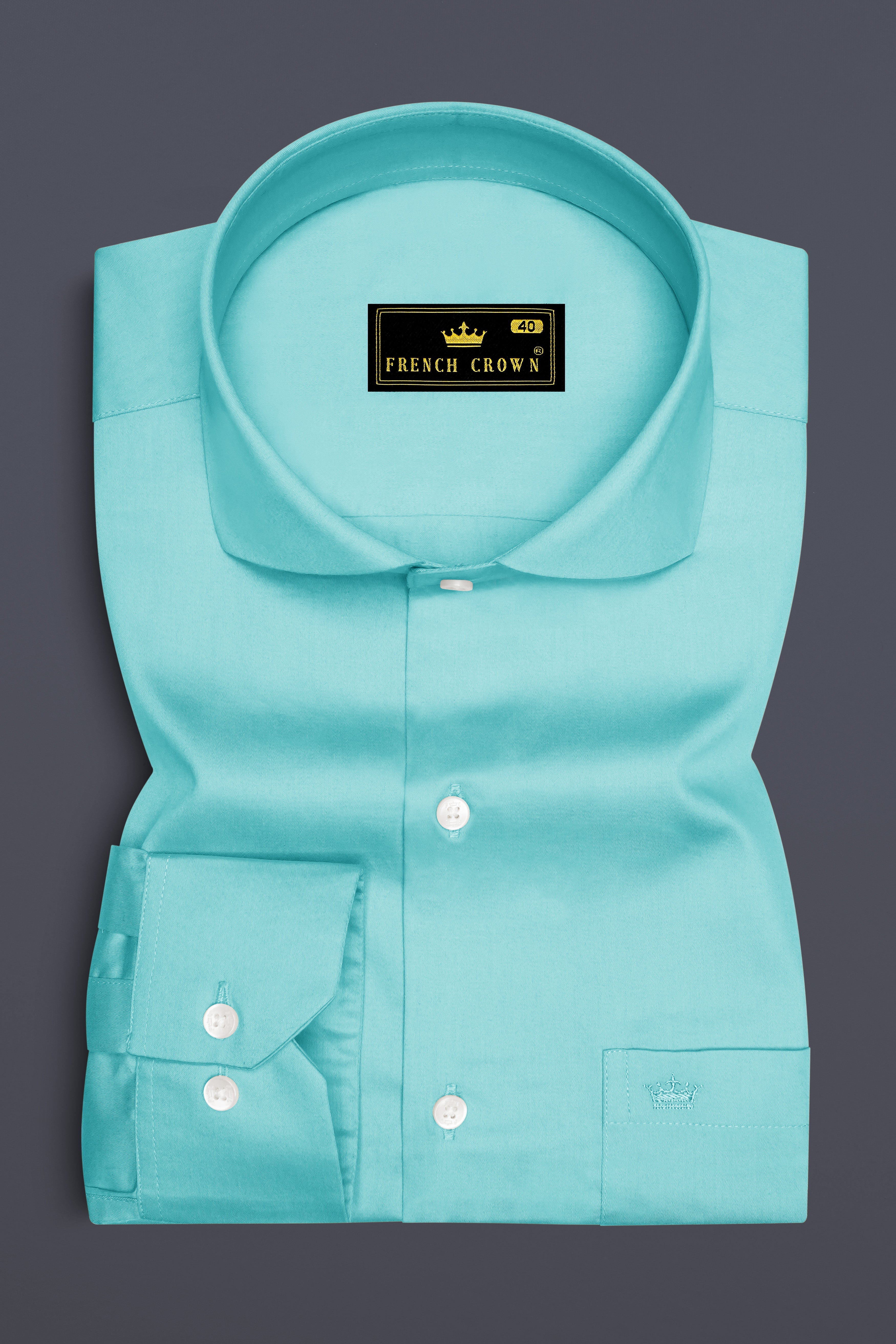Azure-Downy Blue Subtle Sheen Super Soft Premium Cotton Cut Away Collar Dress Shirt
