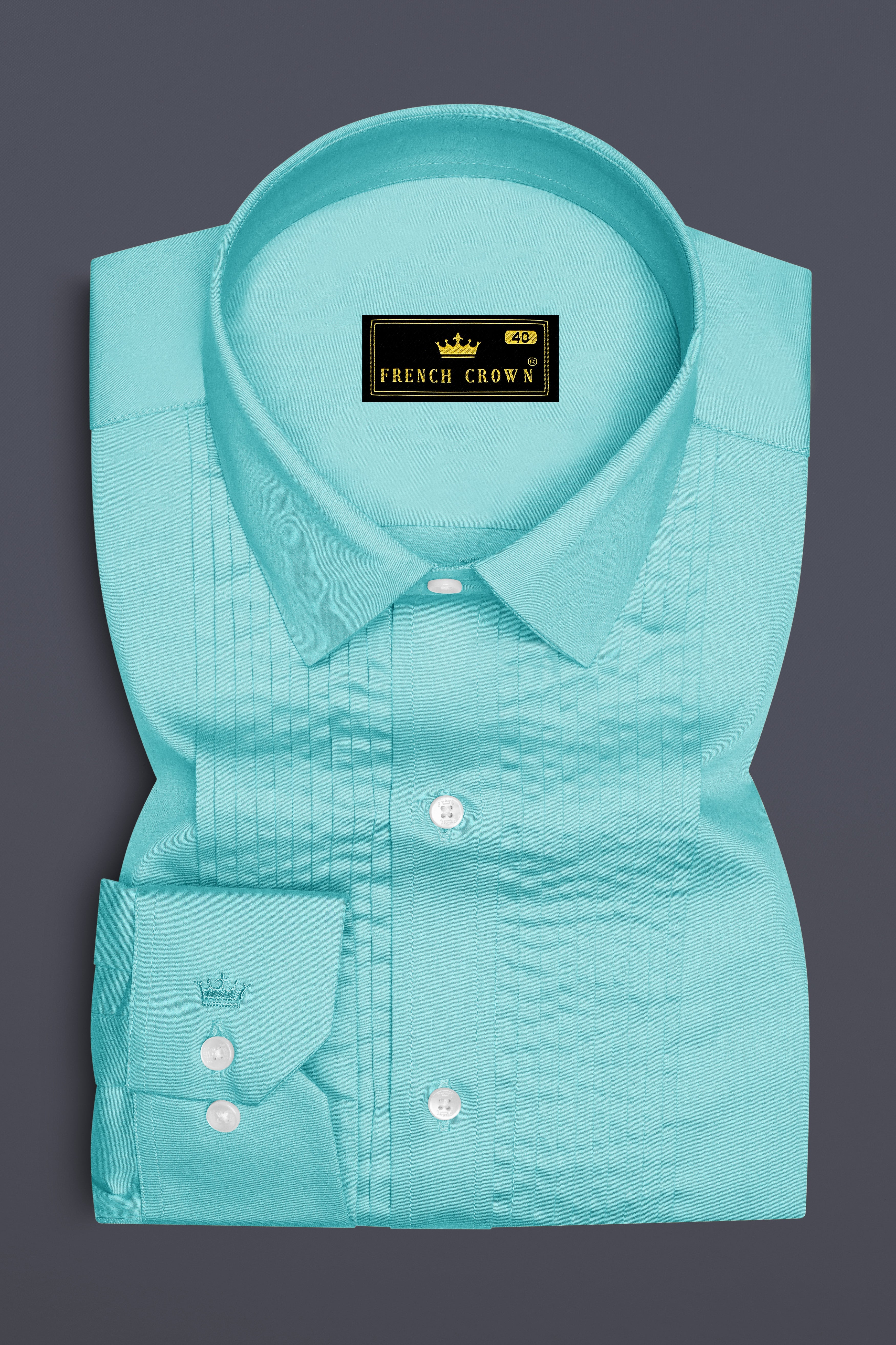 Celesto-Downy Blue Plain Solid Formal Premium Cotton Tuxedo Shirt