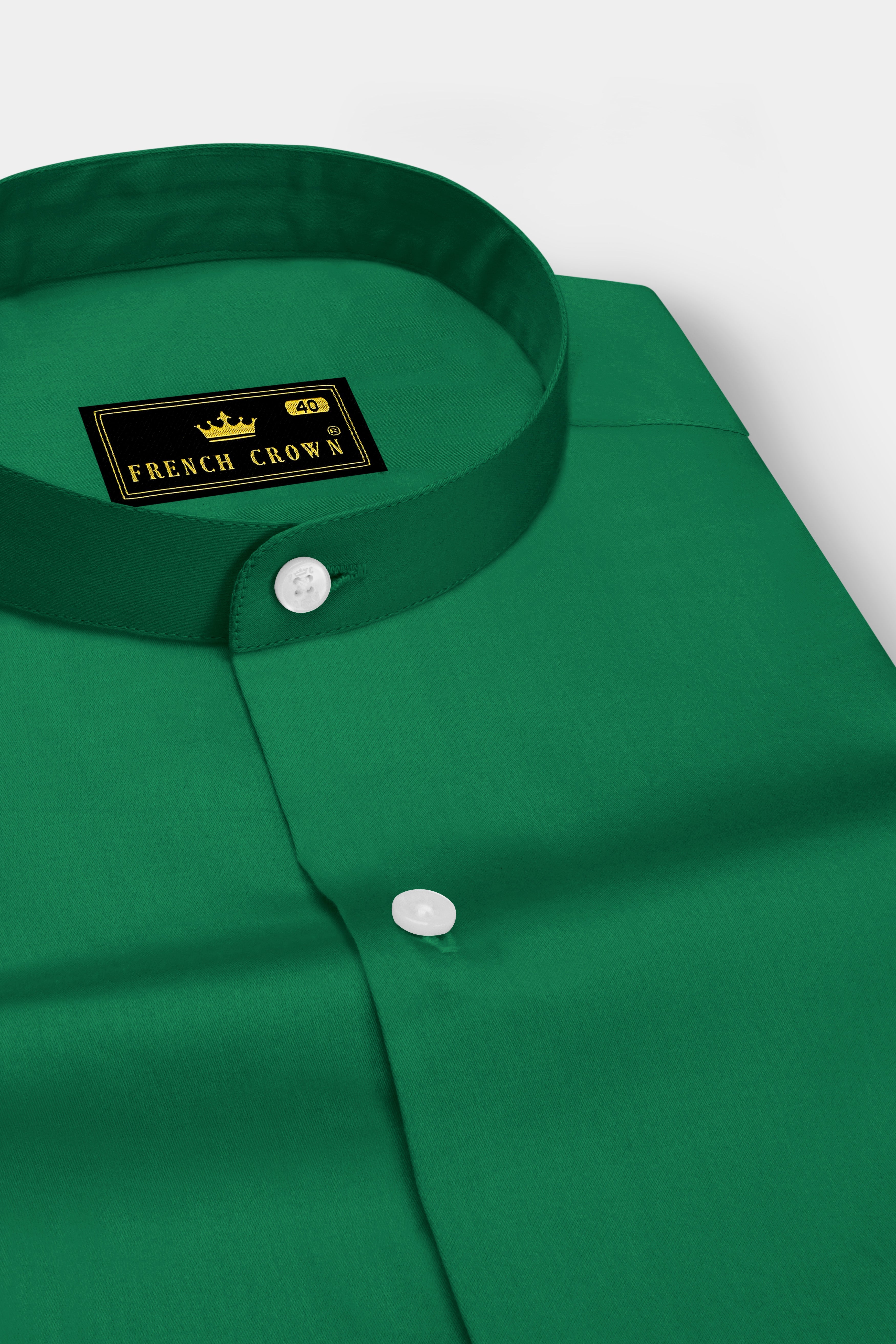 Emeron-Jewel Green Subtle Sheen Super Soft Premium Cotton Mandarin Dress Shirt