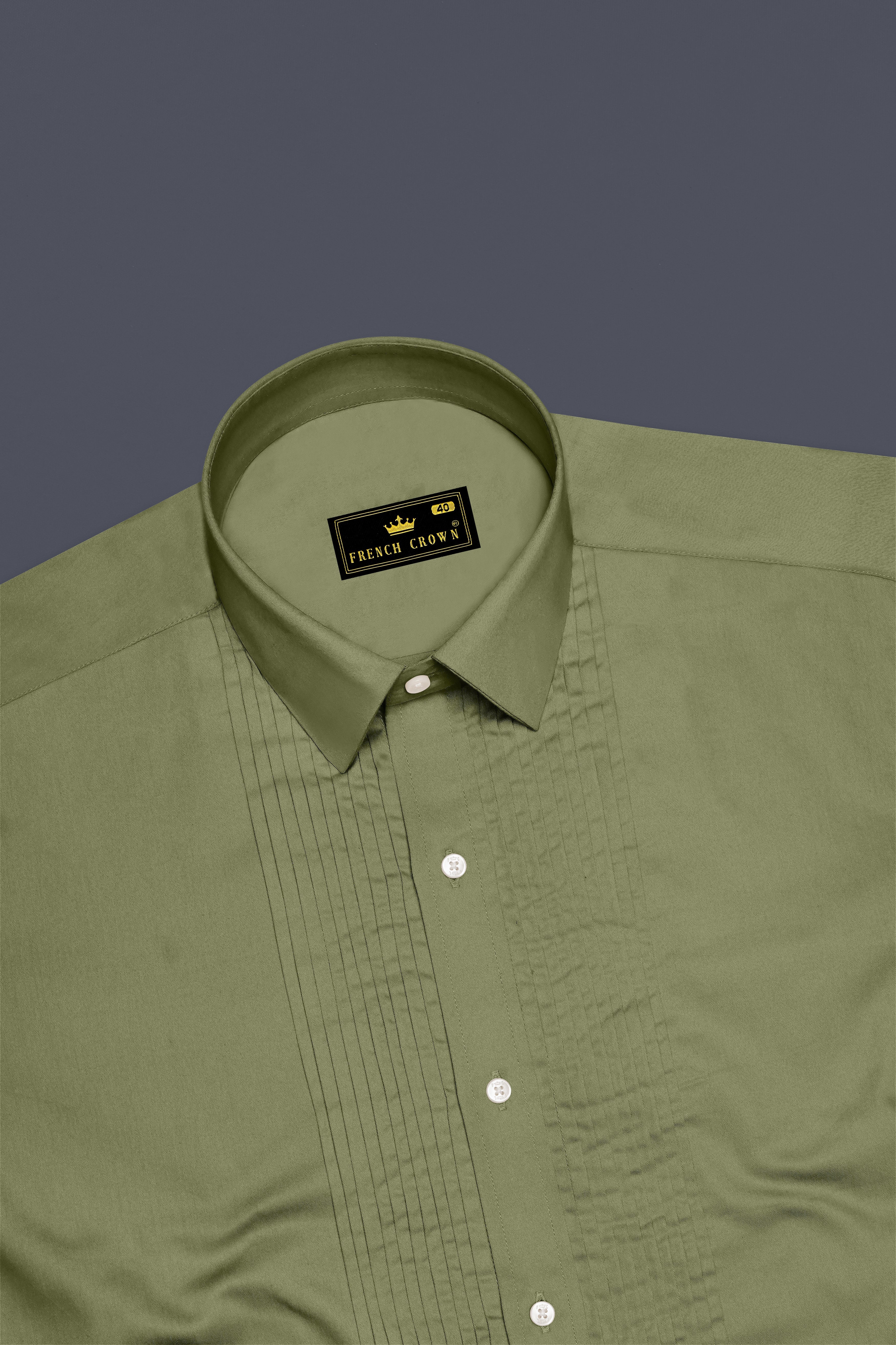 Olvoro-Flex Smoke Green Subtle Sheen Super Soft Premium Cotton Tuxedo Dress Shirt