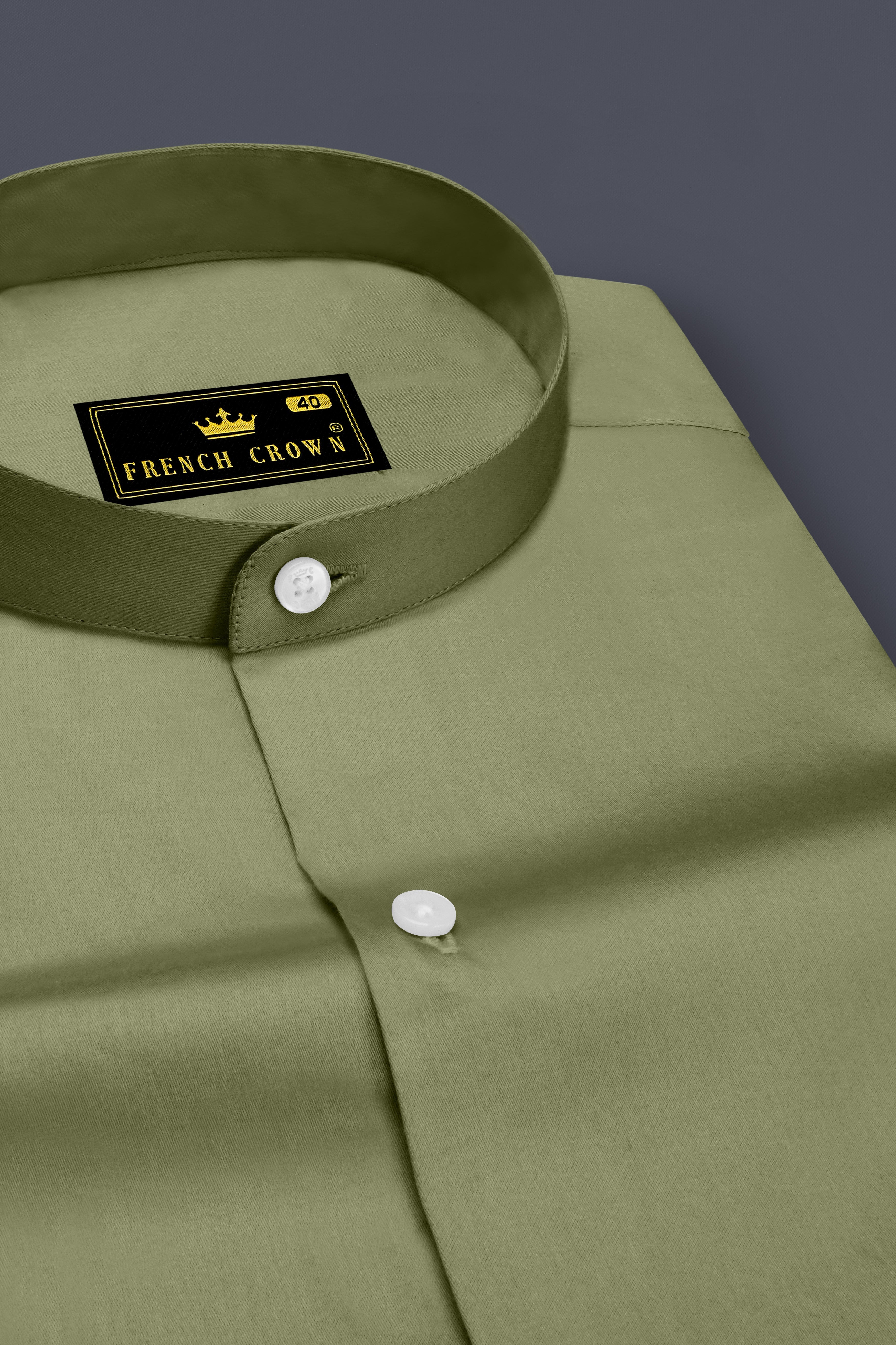 Olvoro-Flex Smoke Green Subtle Sheen Super Soft Premium Cotton Mandarin Dress Shirt