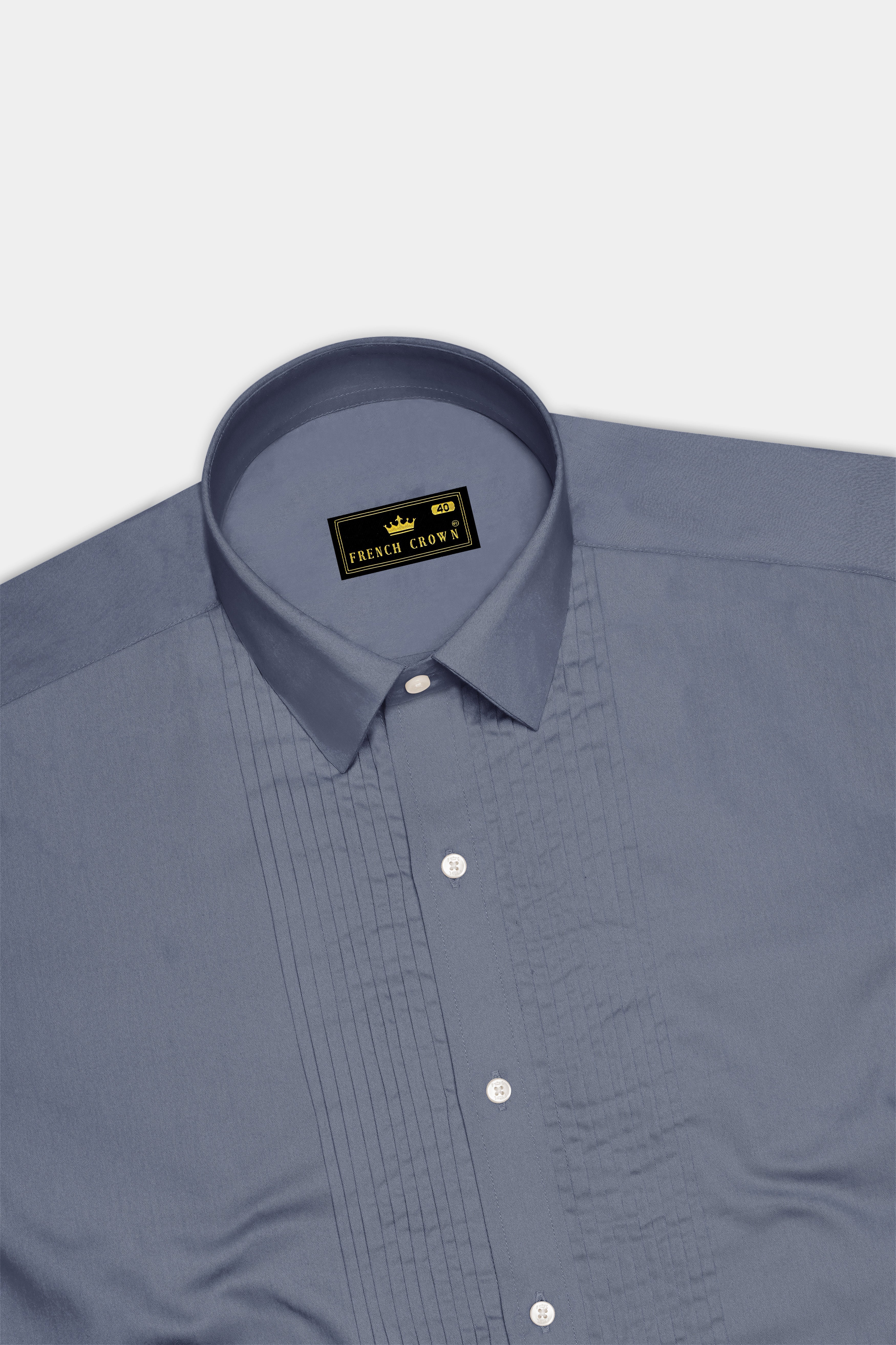 Argento-Shuttle Gray Subtle Sheen Super Soft Premium Cotton Tuxedo Dress Shirt