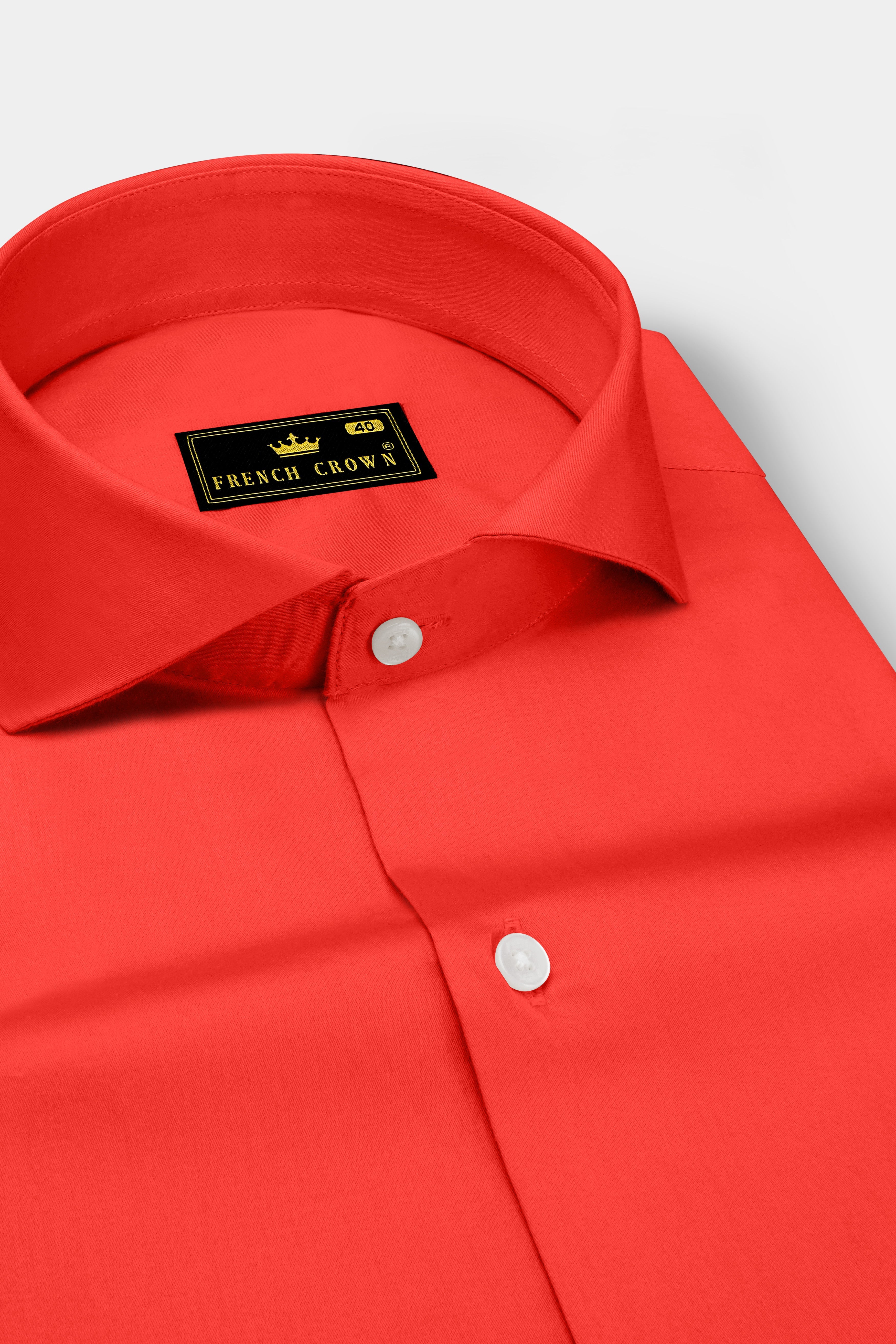 Mandoro-Coral Orange Subtle Sheen Super Soft Premium Cotton Cut Away Collar Dress Shirt