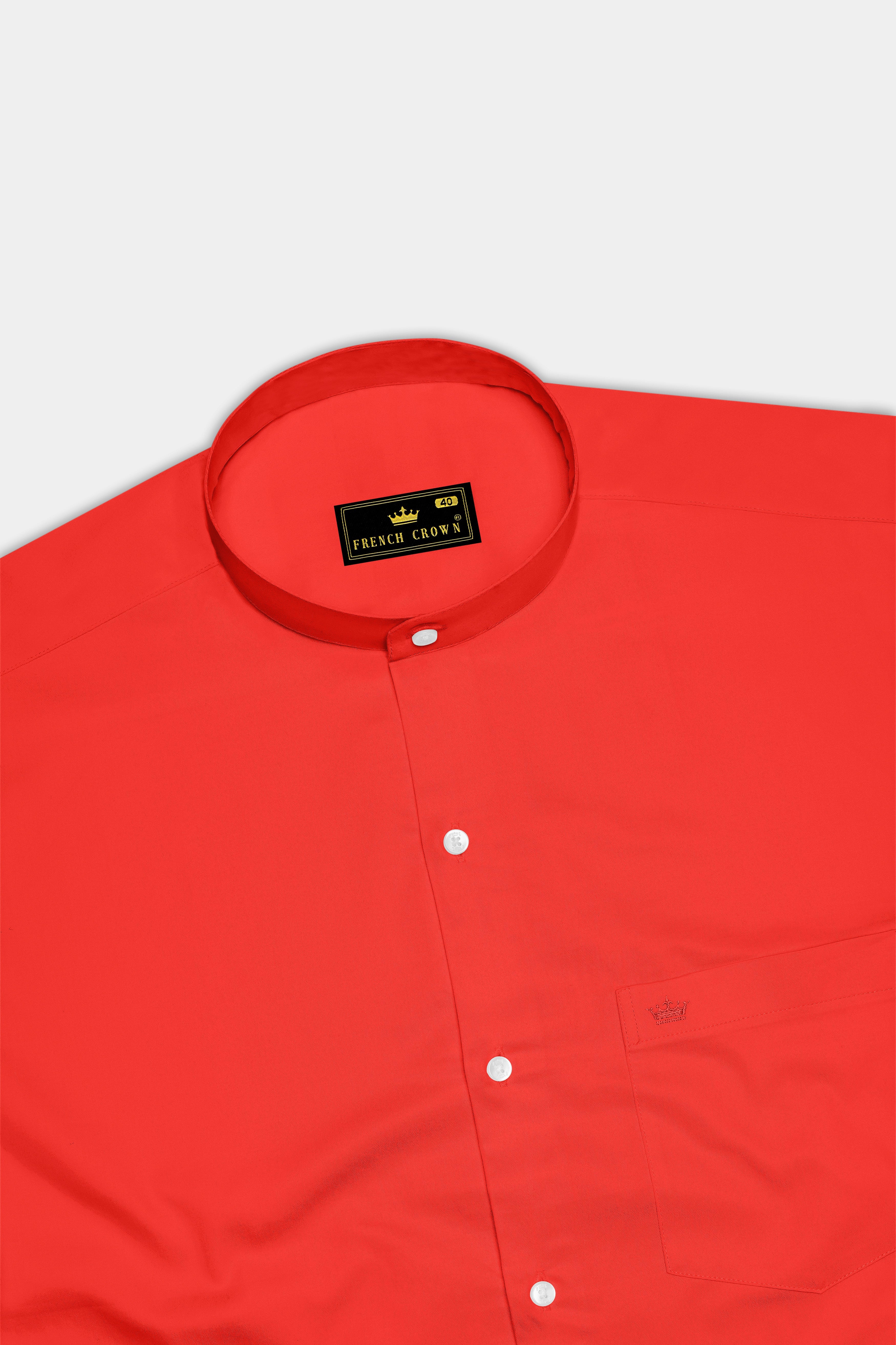 Mandoro-Coral Orange Subtle Sheen Super Soft Premium Cotton Mandarin Dress Shirt