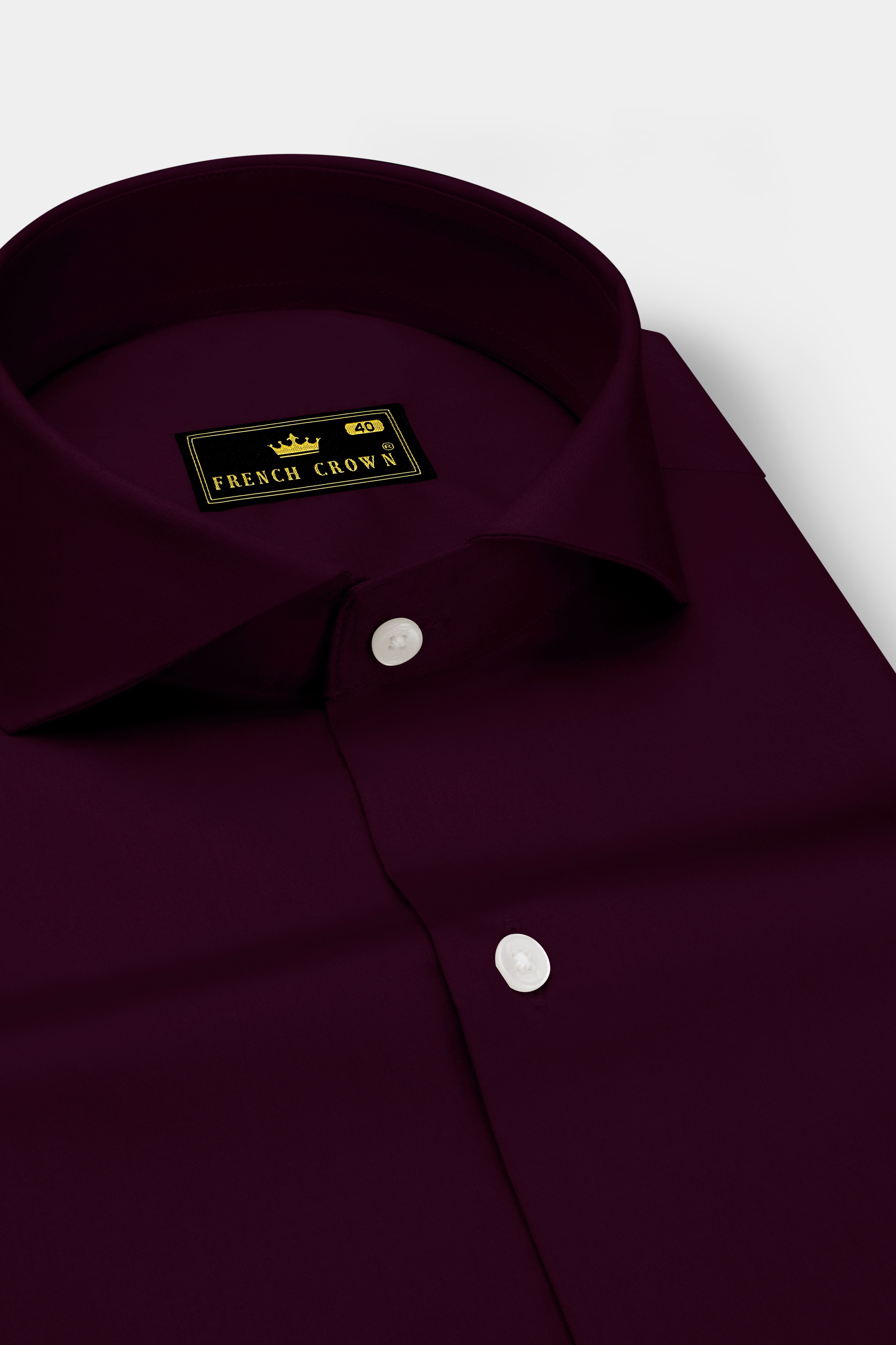 Vinoro- Sepia Maroon Subtle Sheen Super Soft Premium Cotton Cut Away Collar Dress Shirt