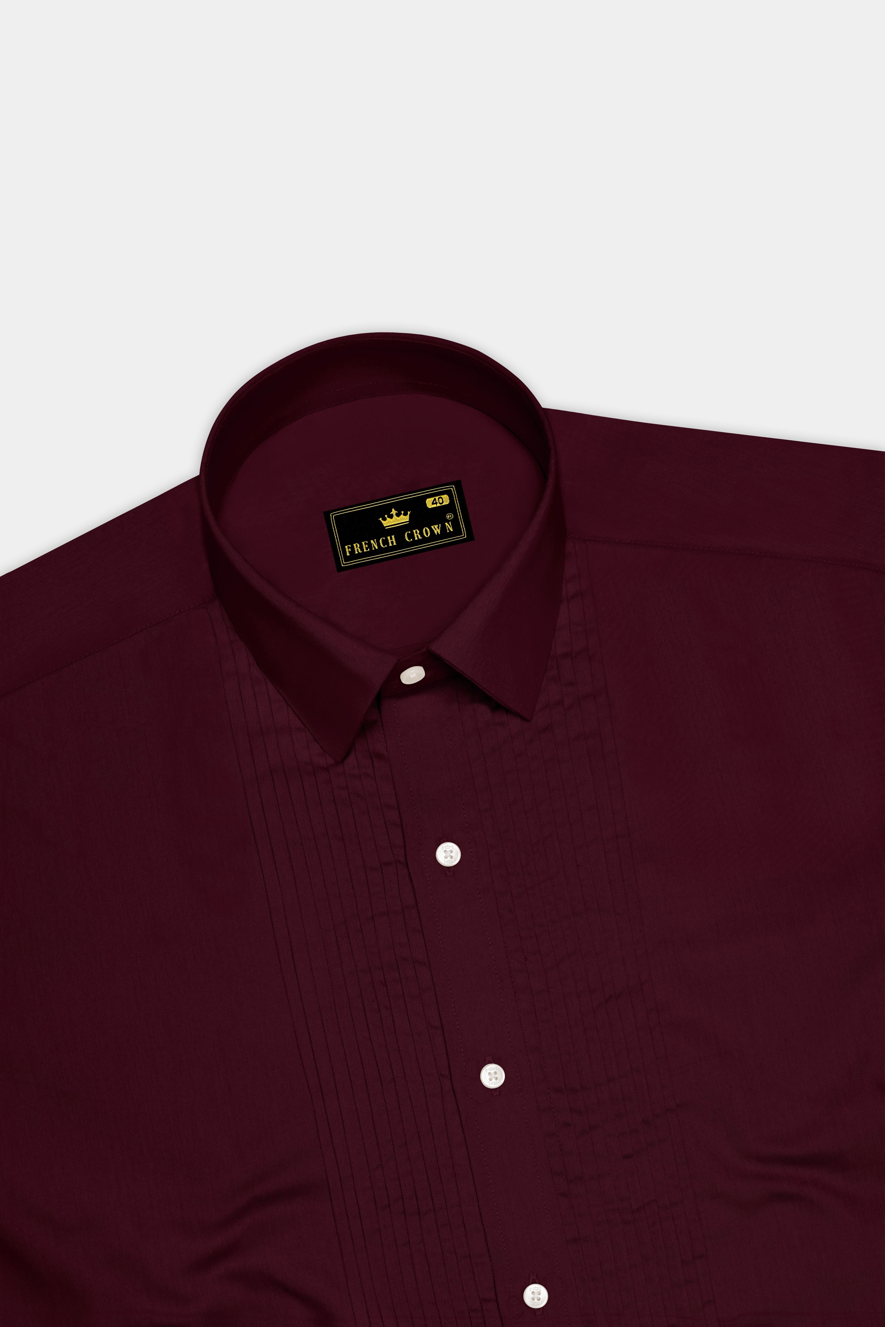 Regalis-Aubergine Maroon Subtle Sheen Super Soft Premium Cotton Tuxedo Dress Shirt