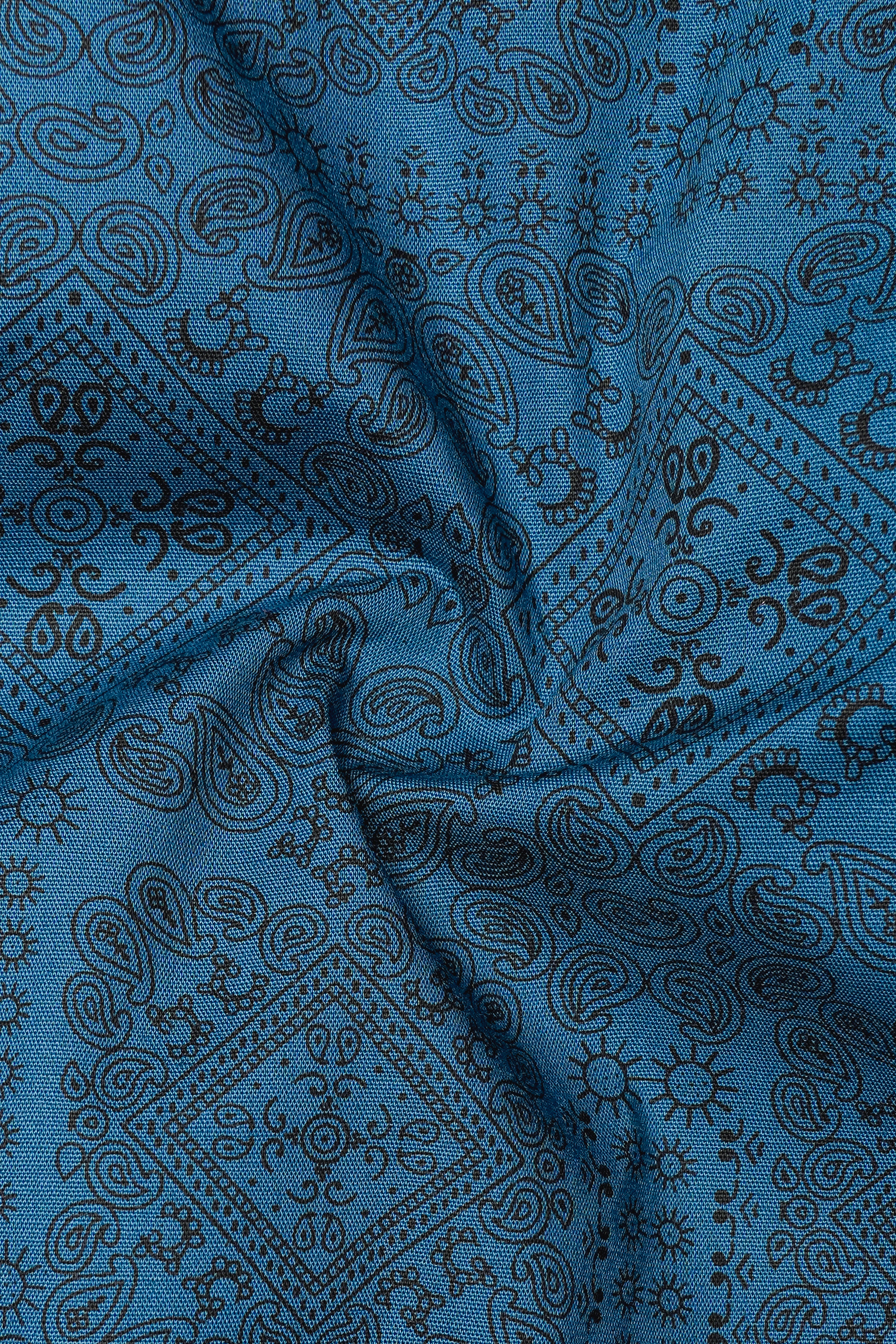 Azuron-Metallic Blue And Jade Black Paisley Printed Super Soft Premium Giza Cotton Casual Shirt