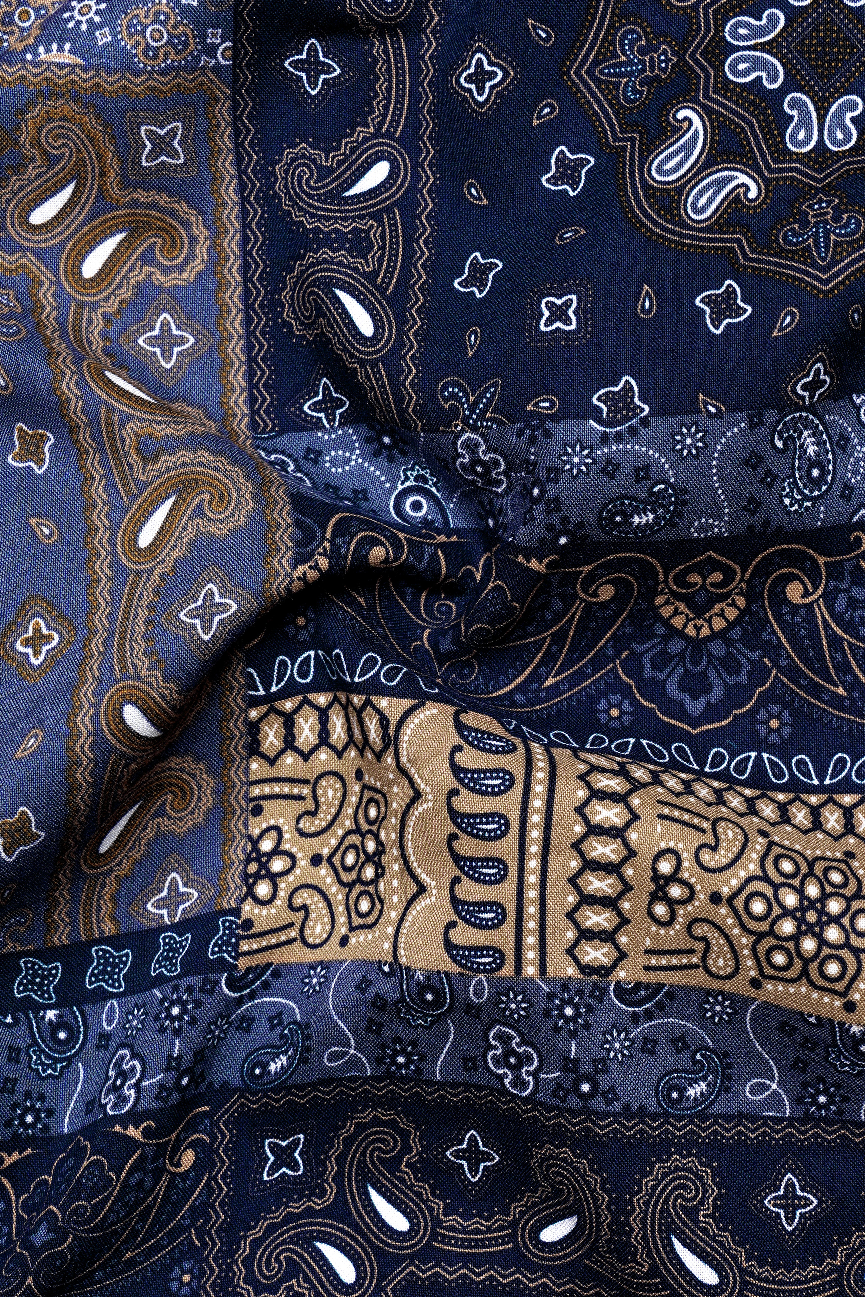 Azurune-Yale Blue And Sand Dune Brown Tiled Paisley Printed Super Soft Tencel Casual Shirts