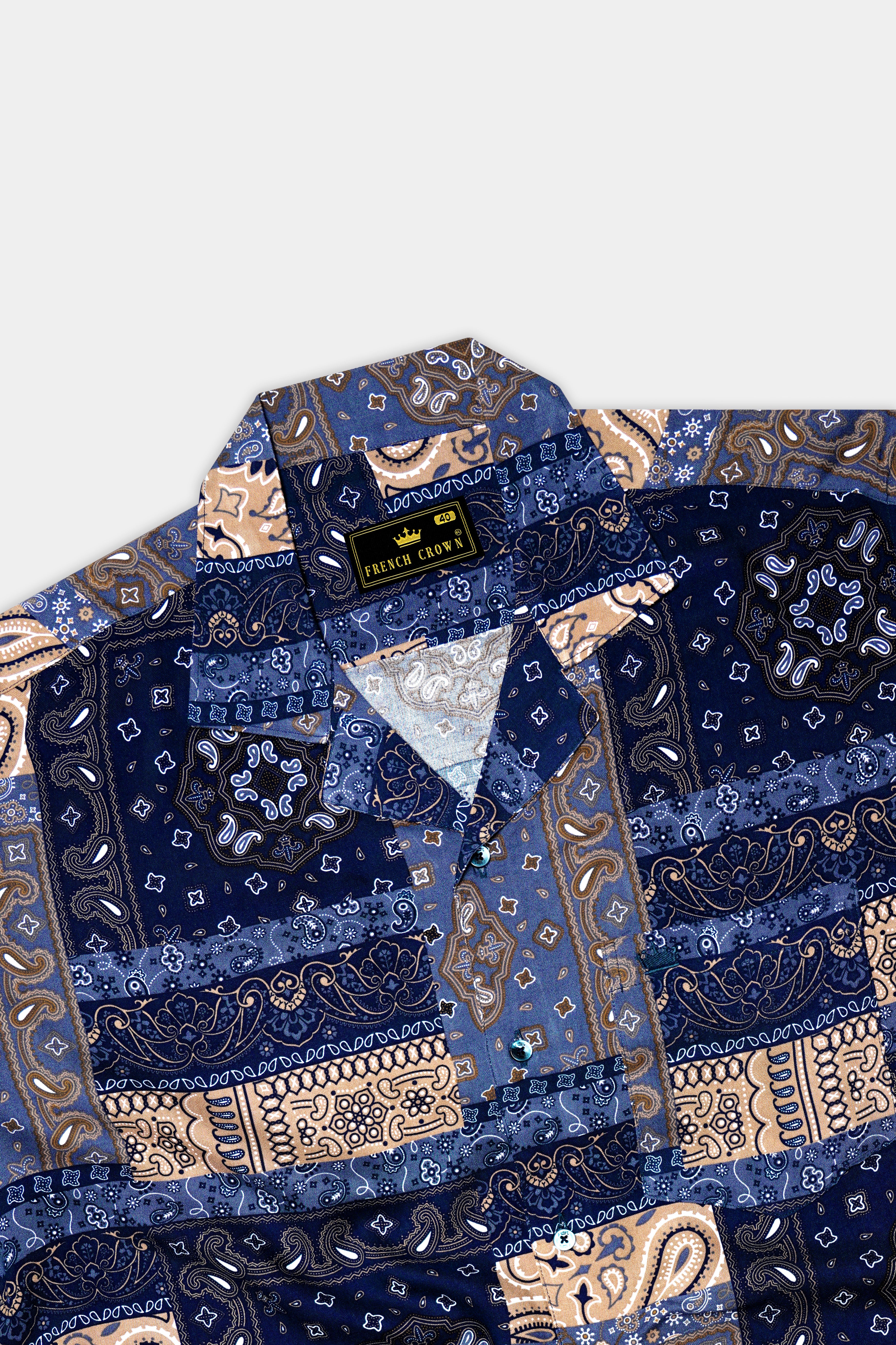 Azurune-Yale Blue And Sand Dune Brown Tiled Paisley Printed Super Soft Tencel Casual Shirts