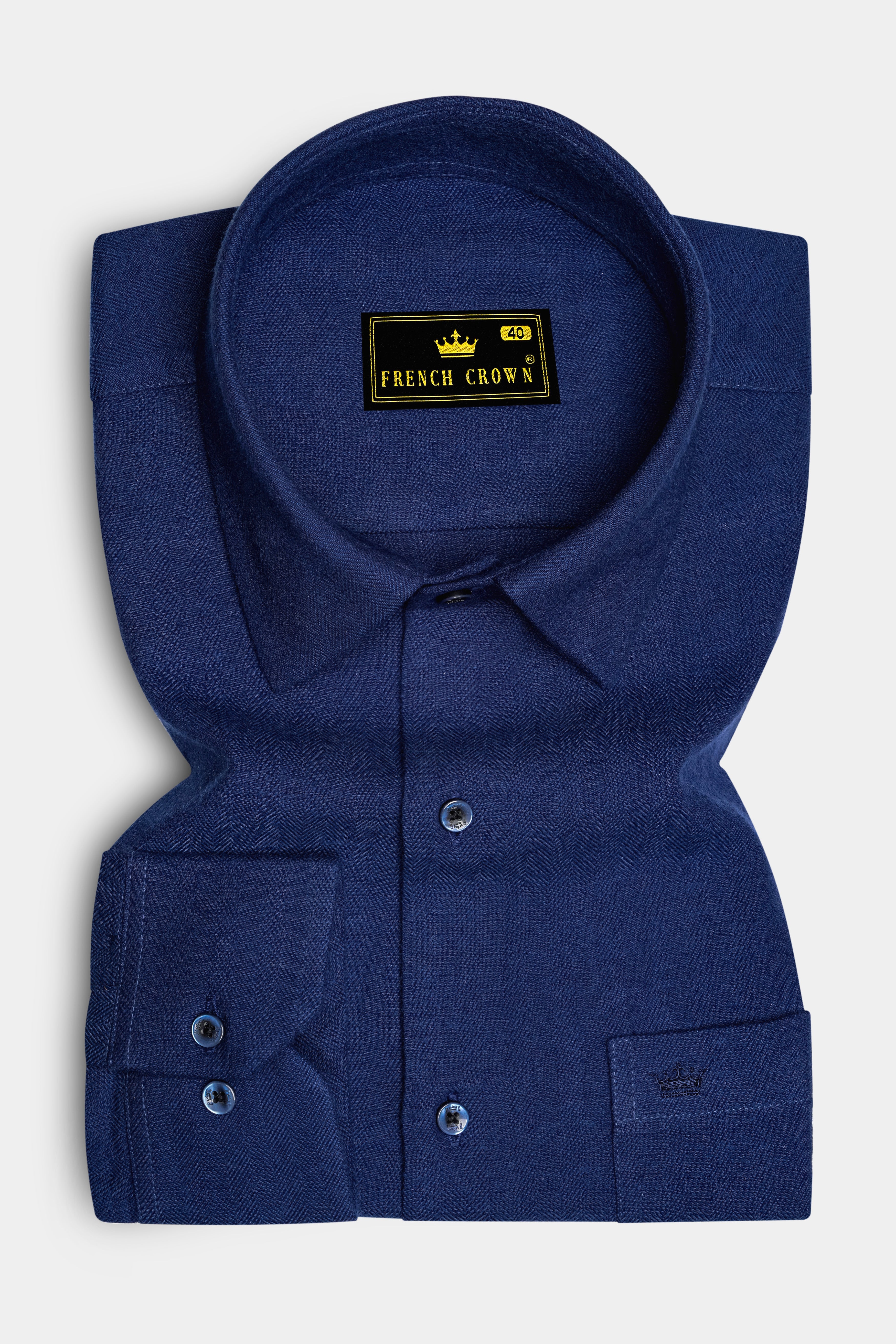 Blucrest-Biscay Blue Textured Herringbone Premium Cotton Casual Shirt