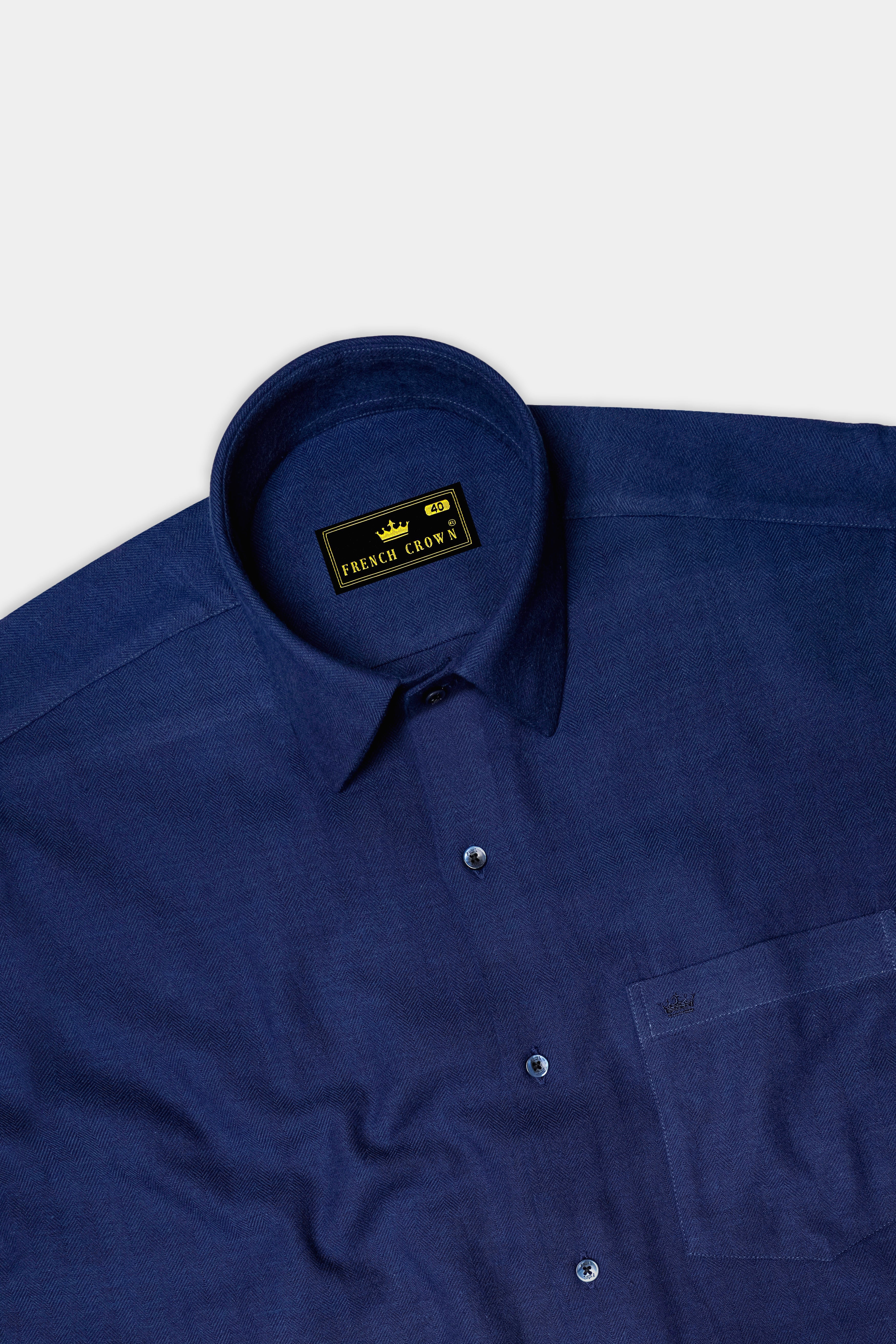Blucrest-Biscay Blue Textured Herringbone Premium Cotton Casual Shirt
