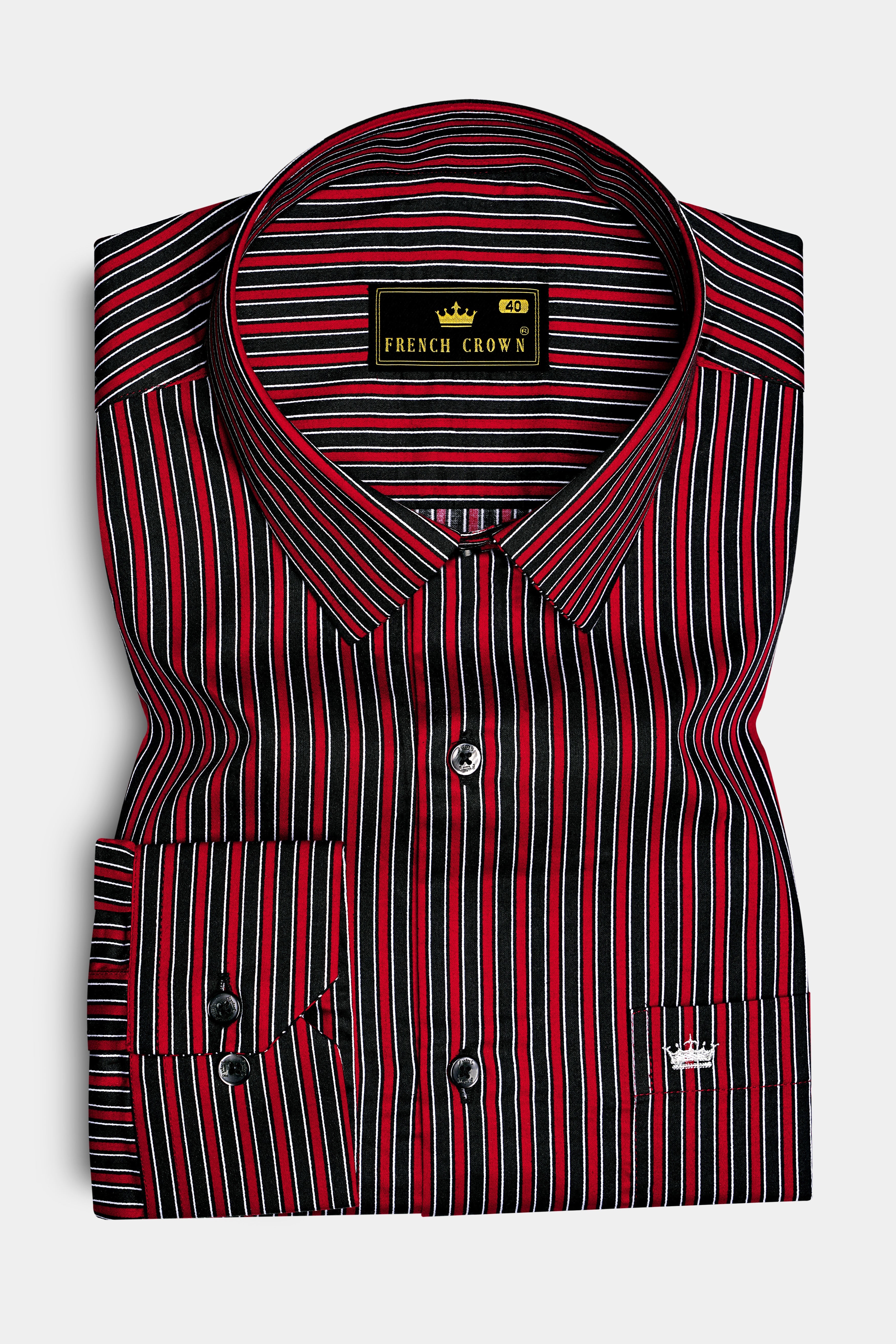 Velshiraz-Shiraz Red And Jade Black Regimental Striped Subtle Sheen Super Soft Premium Cotton Dress Shirt
