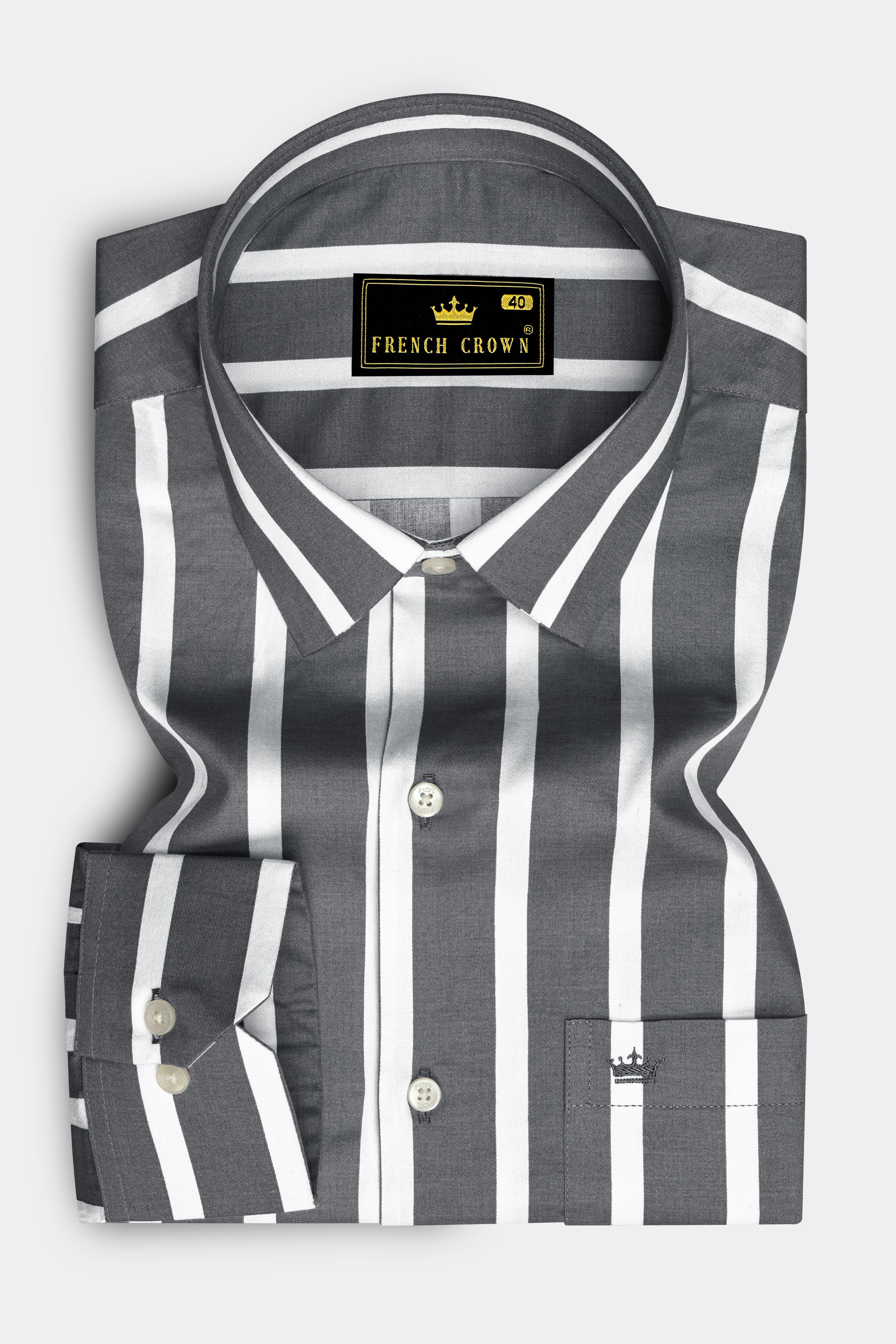 Nordoro-Oslo Gray And Bright White Awning Striped Subtle Sheen Super Soft Premium Cotton Dress Shirt