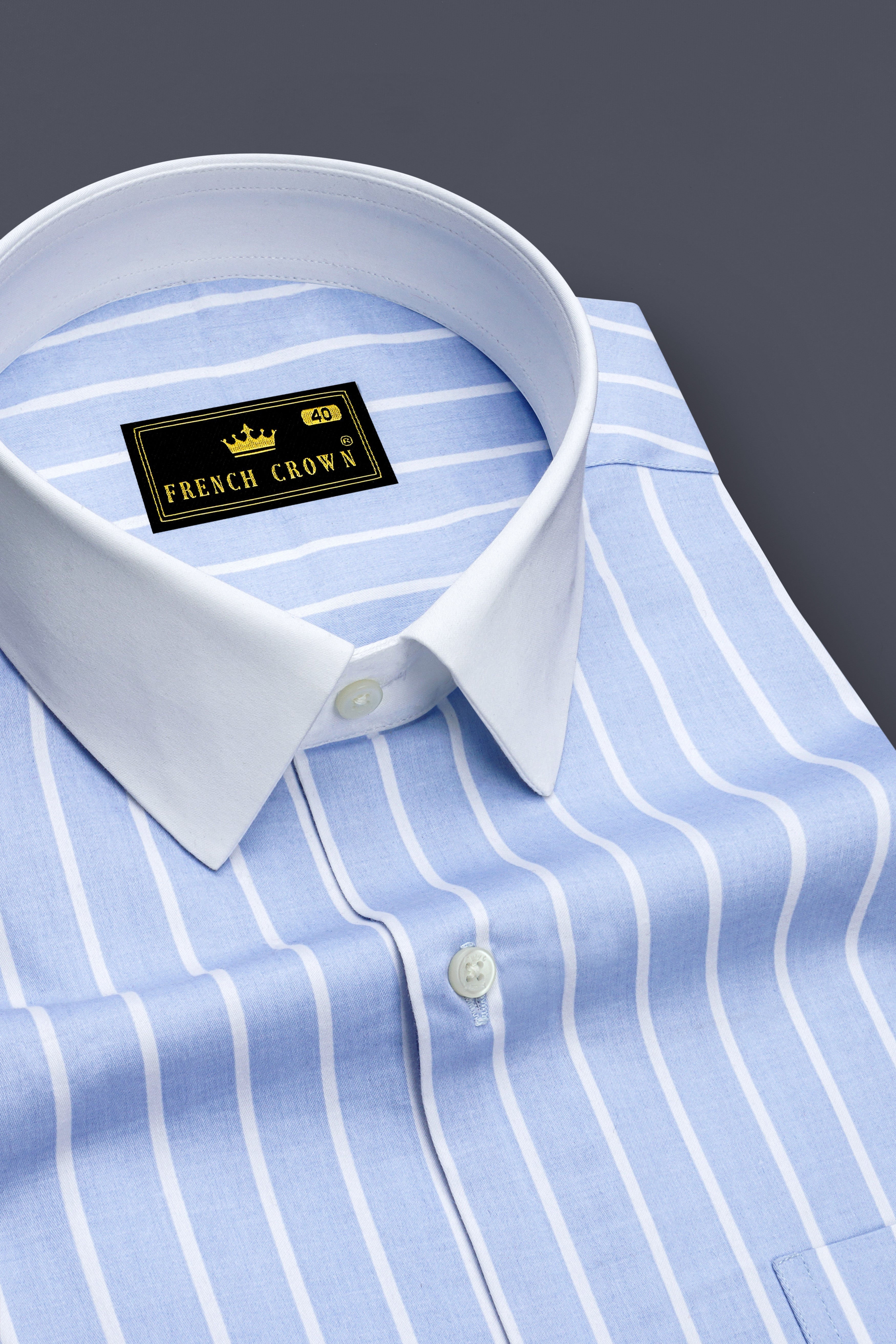 Celesto-Spindle Blue And Bright White Pin Striped Super Soft Premium Cotton Dress White Cuff Collar Shirt