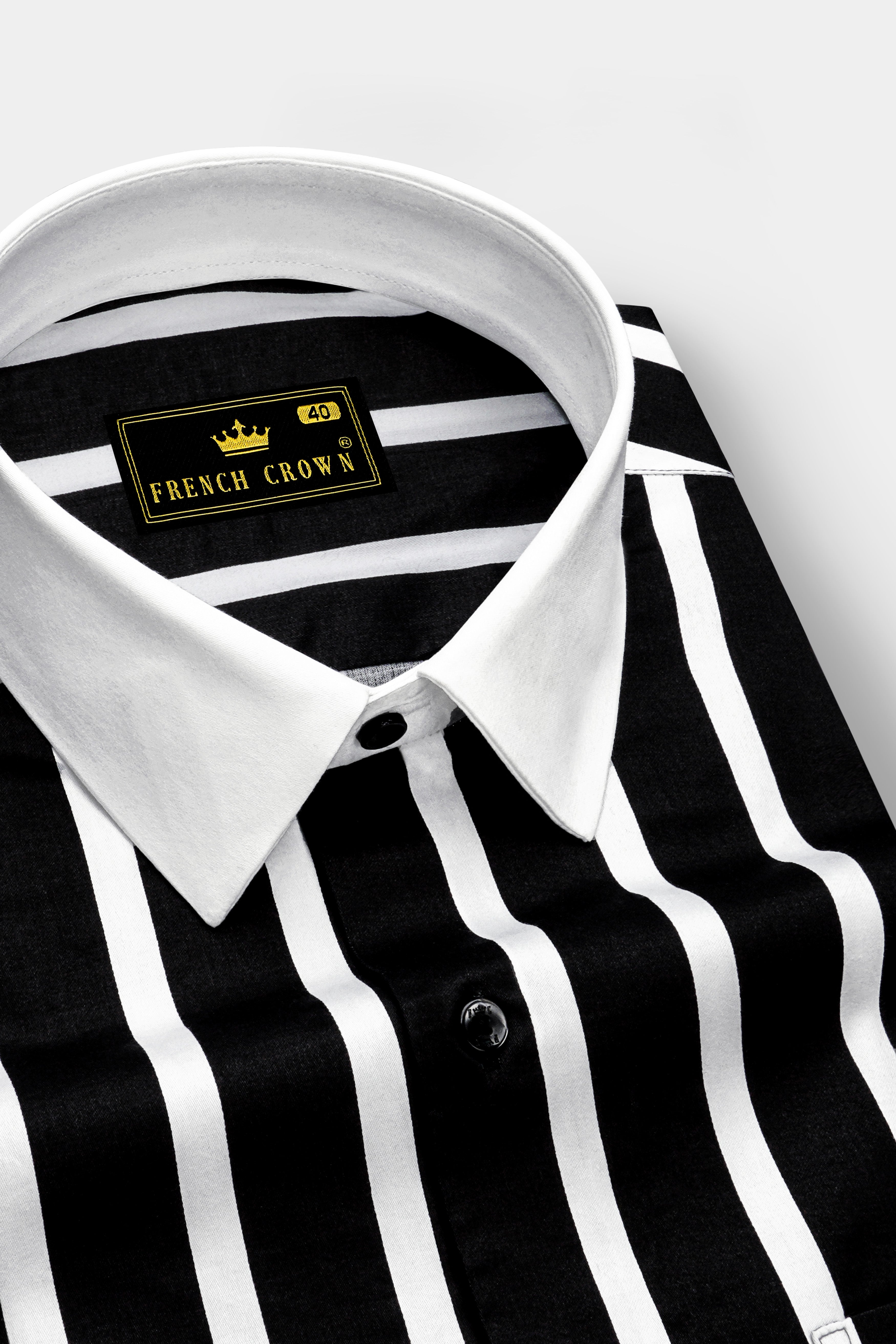 Noctaro-Jade Black And Bright White Awning Striped Super Soft Premium Cotton Dress White Cuff Collar Shirt