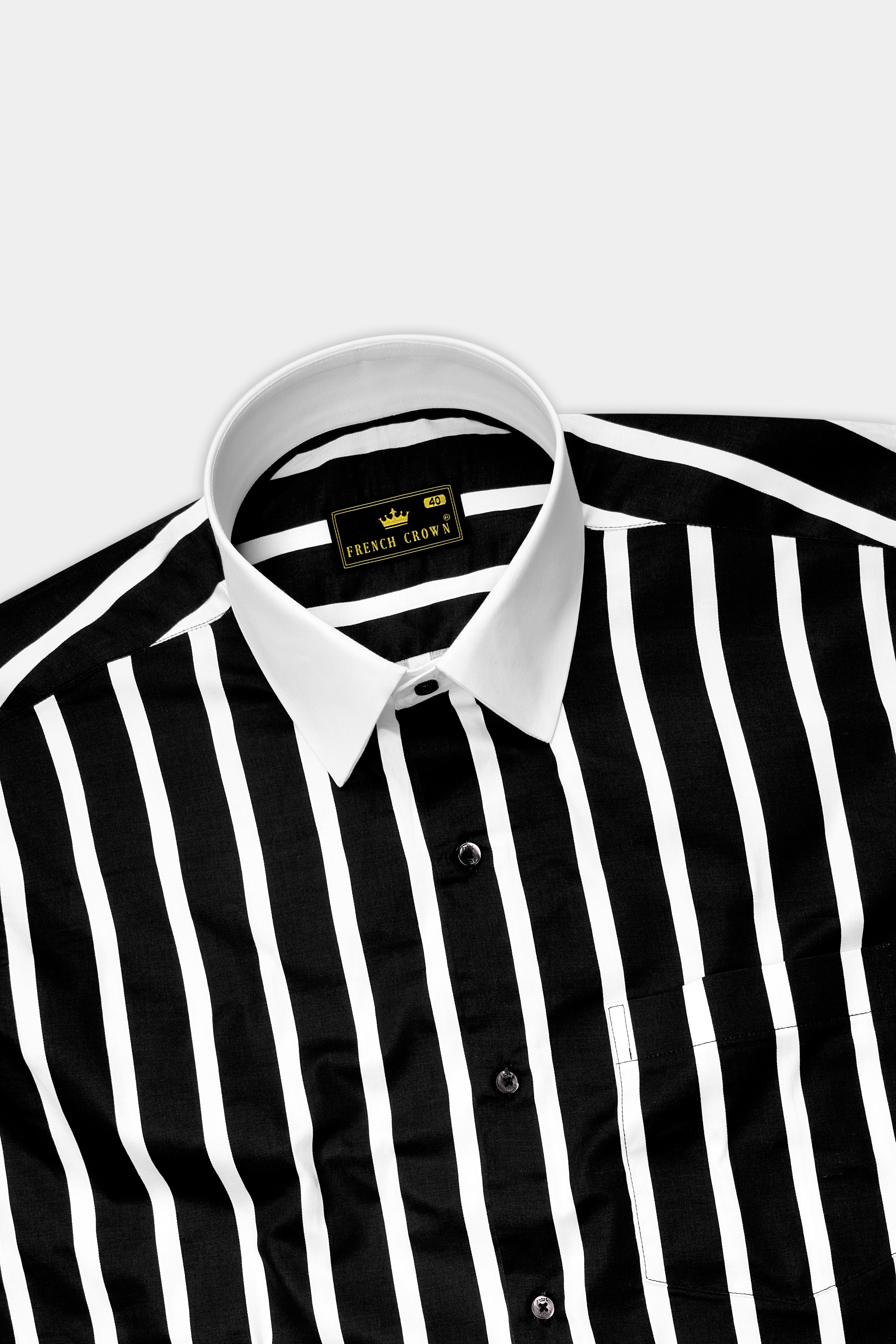 Noctaro-Jade Black And Bright White Awning Striped Super Soft Premium Cotton Dress White Cuff Collar Shirt