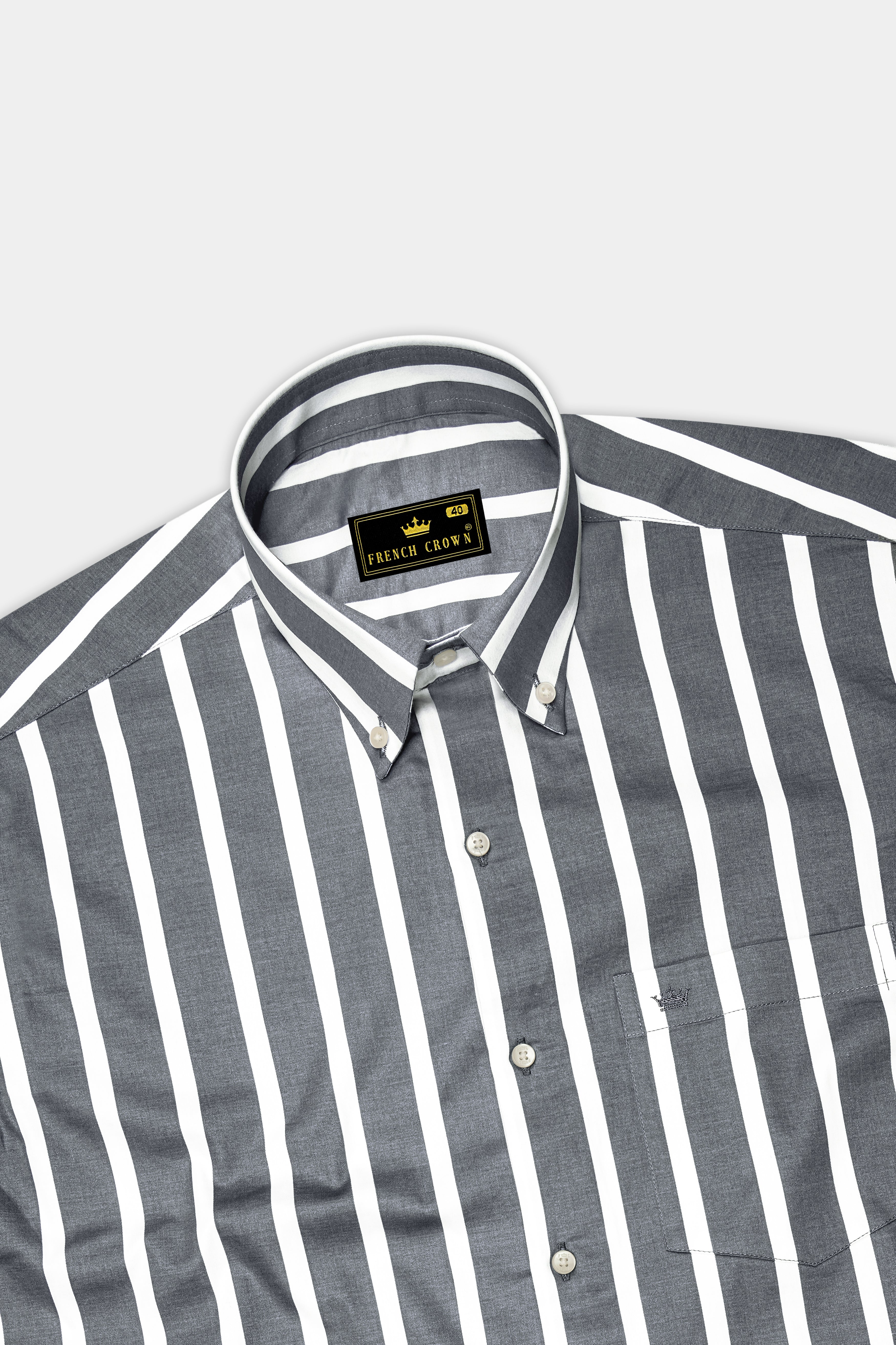 Nordoro-Oslo Gray And Bright White Awning Striped Super Soft Premium Cotton Button Down Collar Dress Shirt