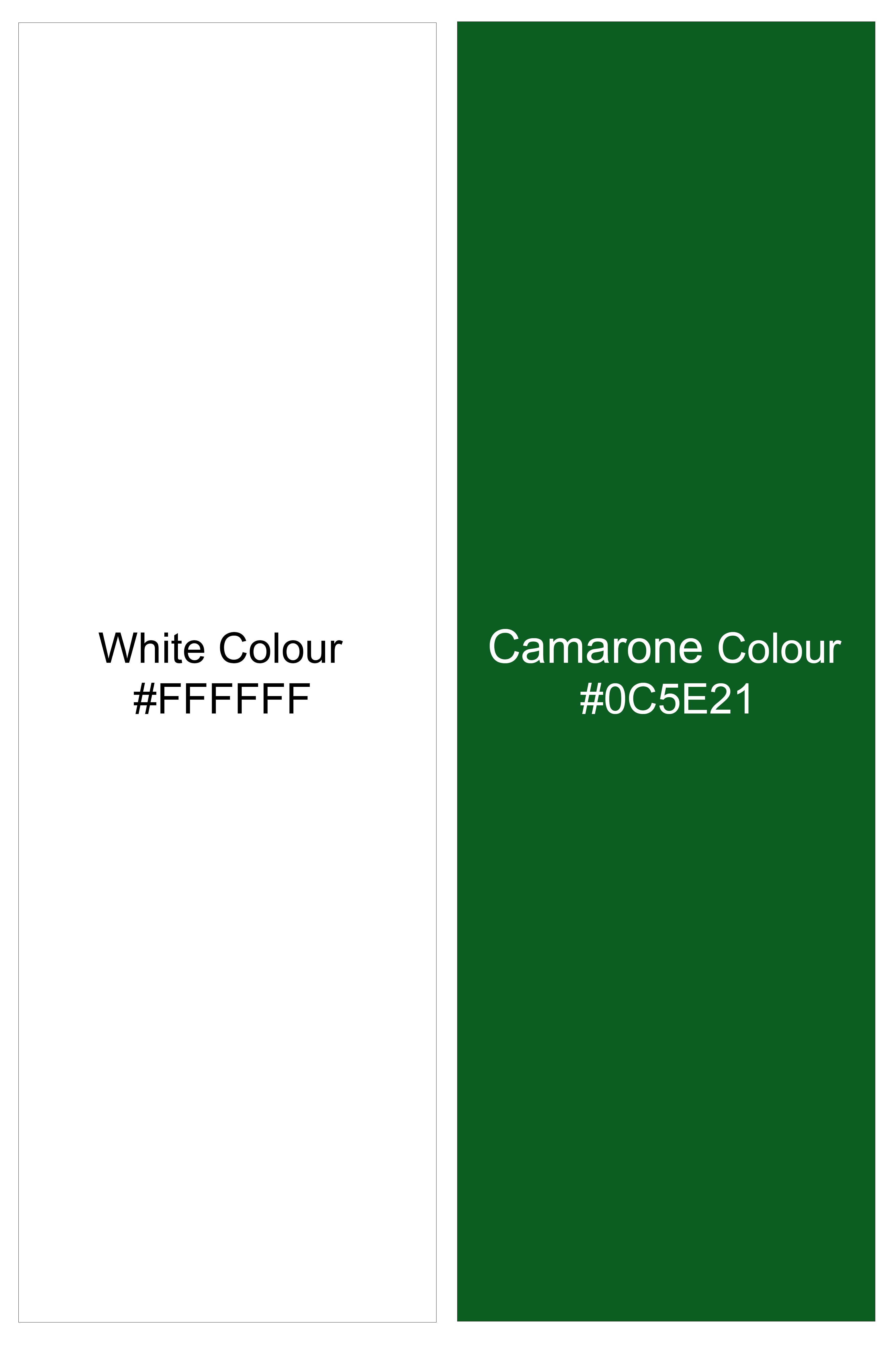 Verdoro-Bright White And Camarone Green Pin Striped Subtle Sheen Super Soft Premium Cotton Button Down Collar Dress Shirt