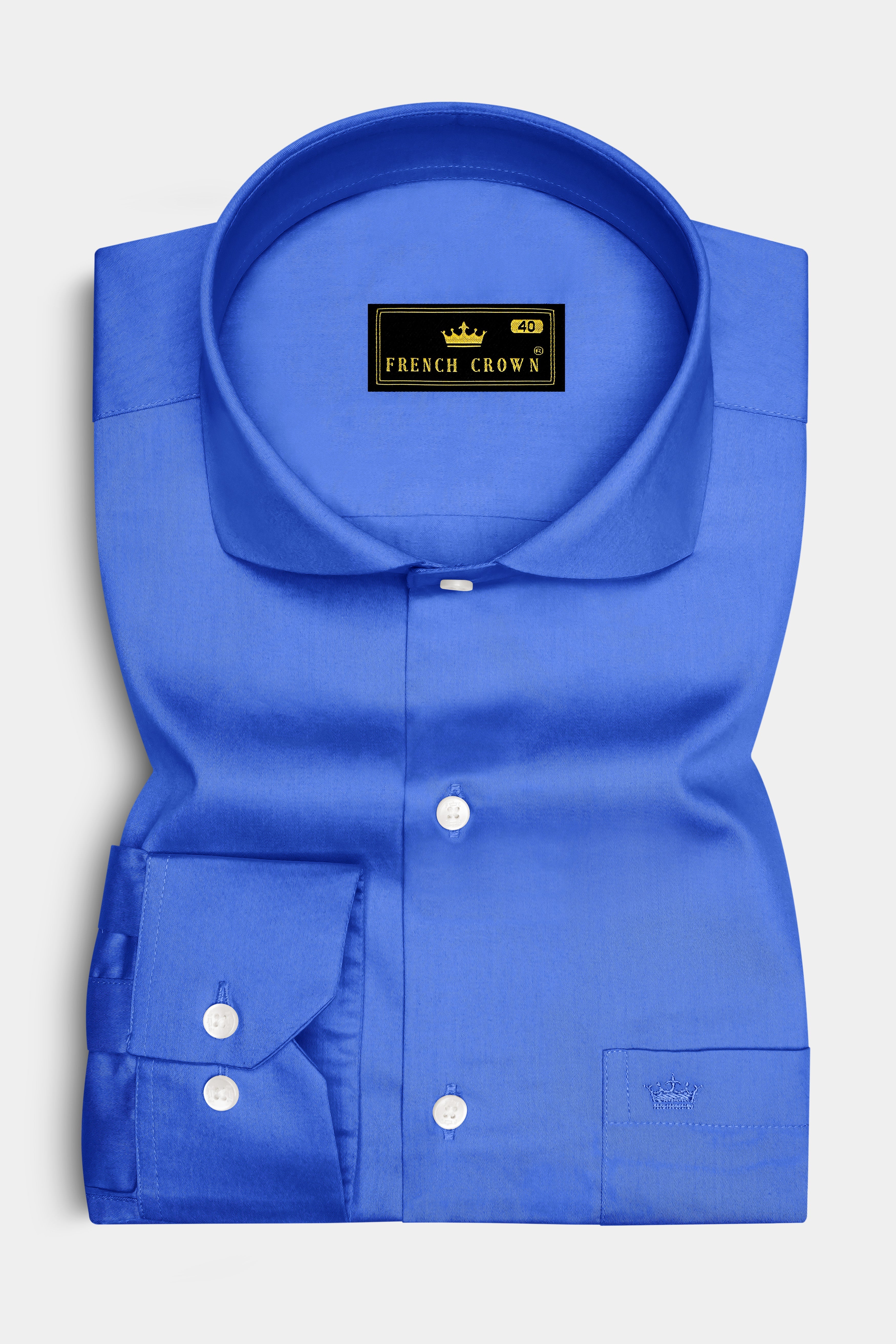 Azurion-Mariner Blue Subtle Sheen Super Soft Premium Cotton Cut Away Collar Dress Shirt
