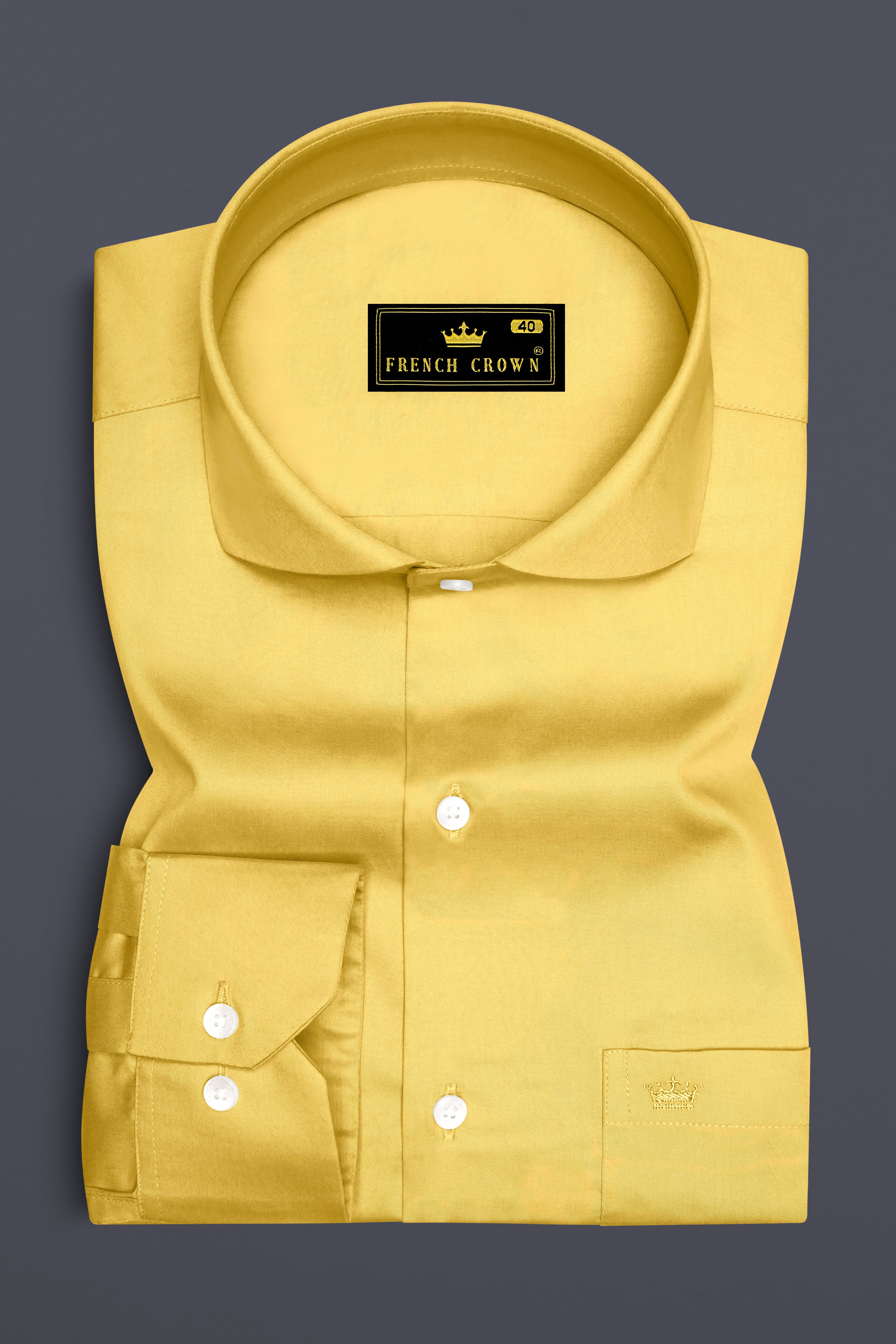 Aurion-Desert Yellow Subtle Sheen Super Soft Premium Cotton Cut Away Collar Dress Shirt