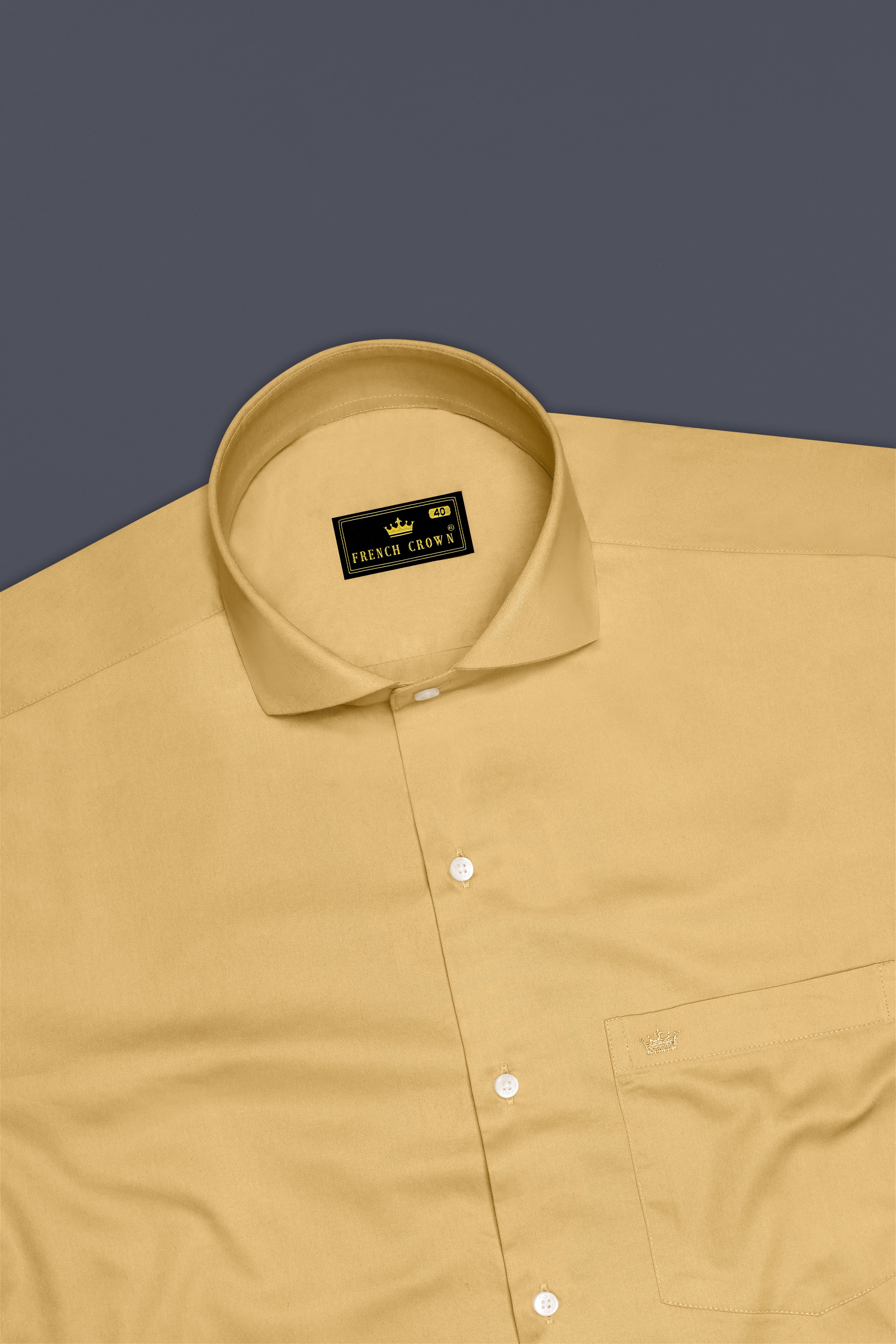 Aurion-Desert Yellow Subtle Sheen Super Soft Premium Cotton Cut Away Collar Dress Shirt