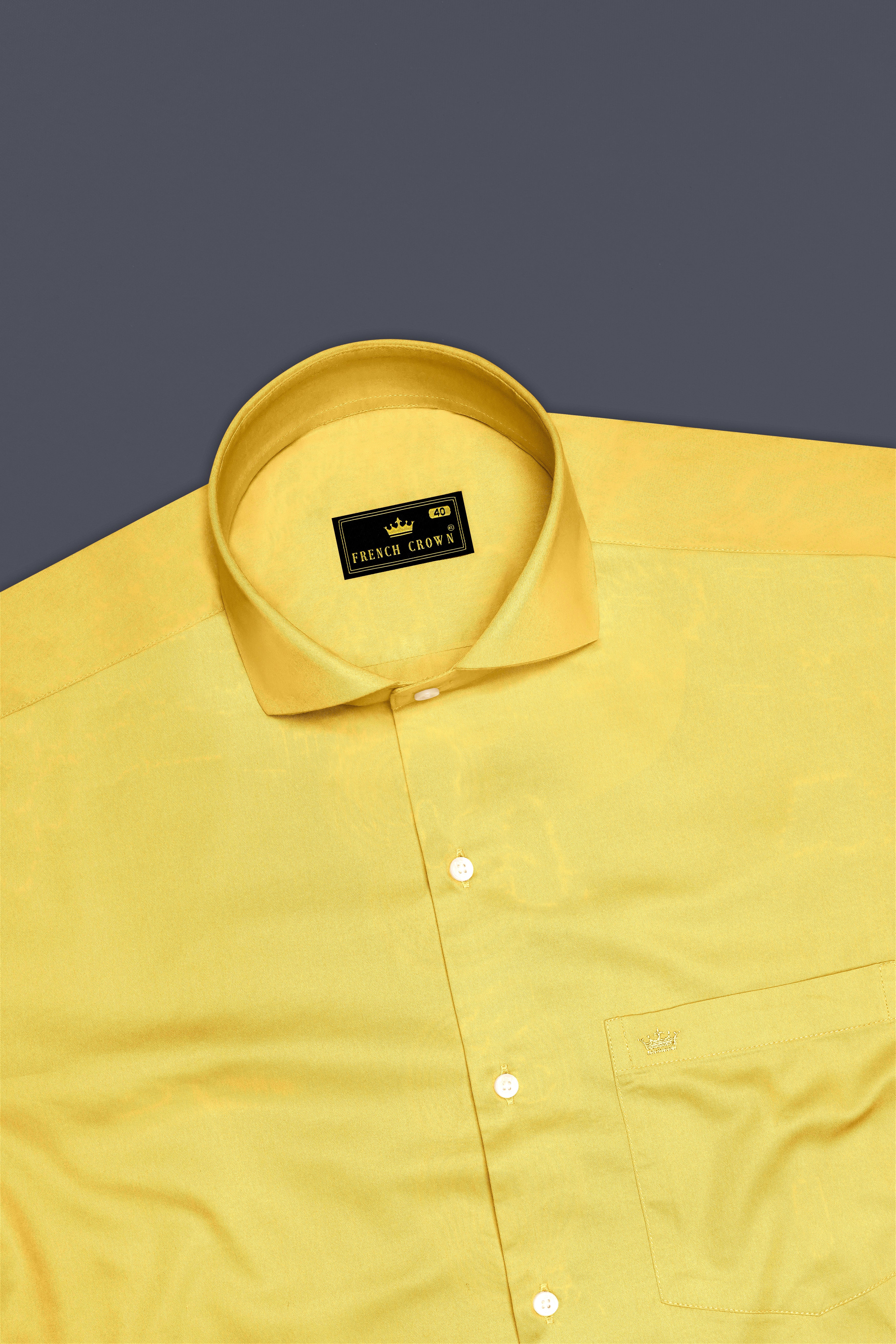 Aurion-Desert Yellow Subtle Sheen Super Soft Premium Cotton Cut Away Collar Dress Shirt