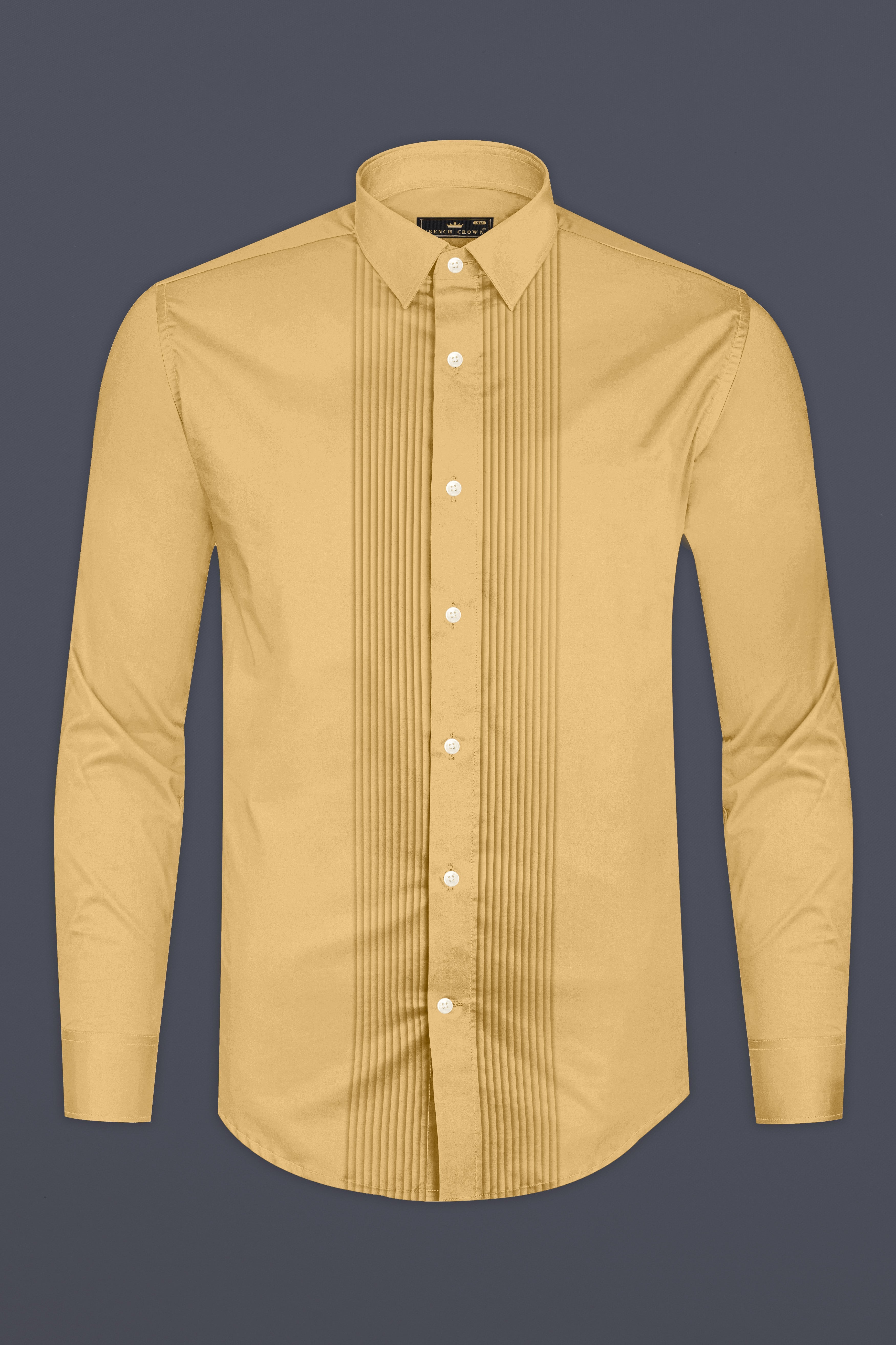 Aurion-Desert Yellow Subtle Sheen Super Soft Premium Cotton Tuxedo Dress Shirt