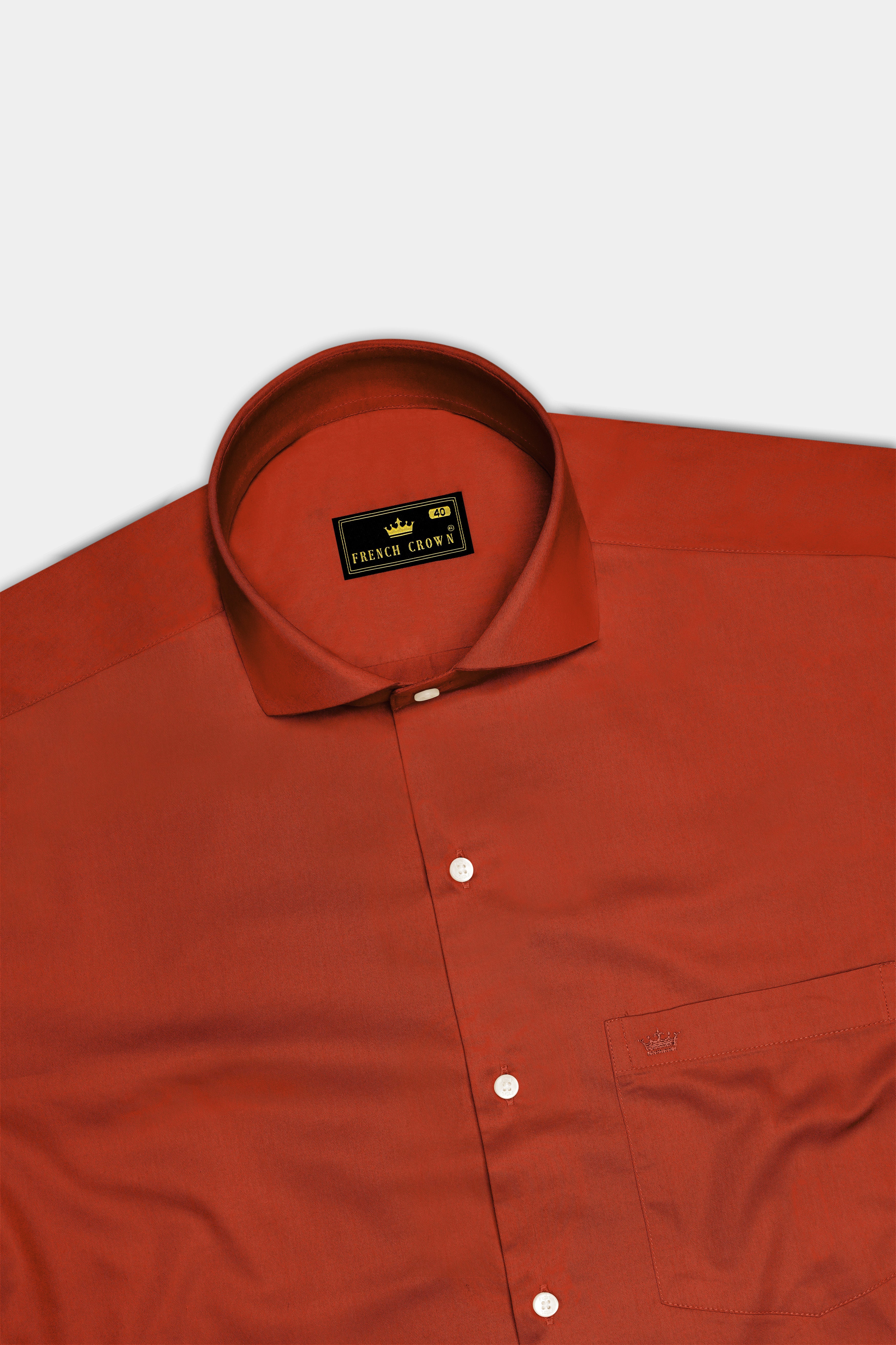 Amberon-Cognac Orange Subtle Sheen Super Soft Premium Cotton Cut Away Collar Dress Shirt