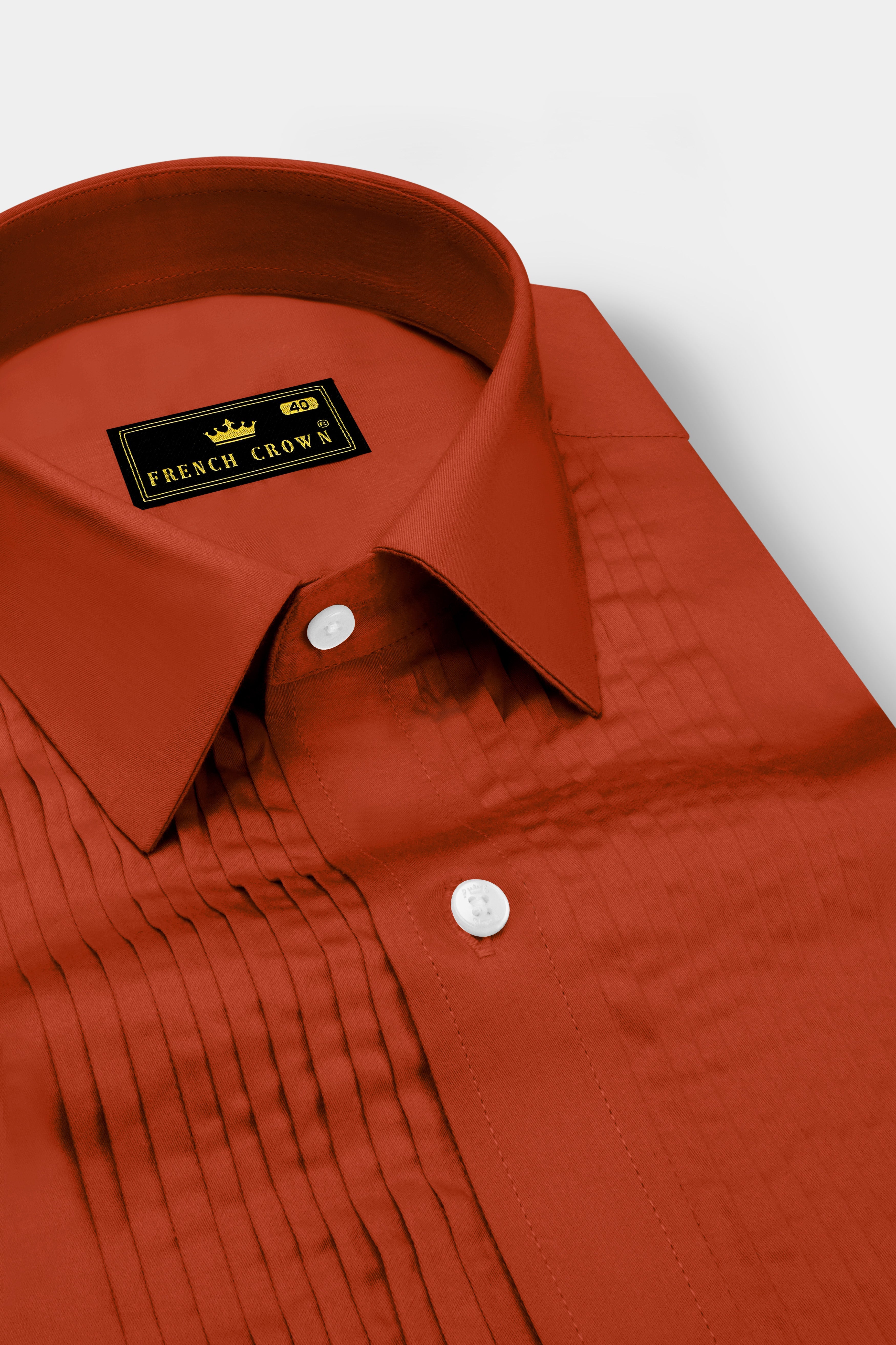 Amberon-Cognac Orange Subtle Sheen Super Soft Premium Cotton Tuxedo Dress Shirt