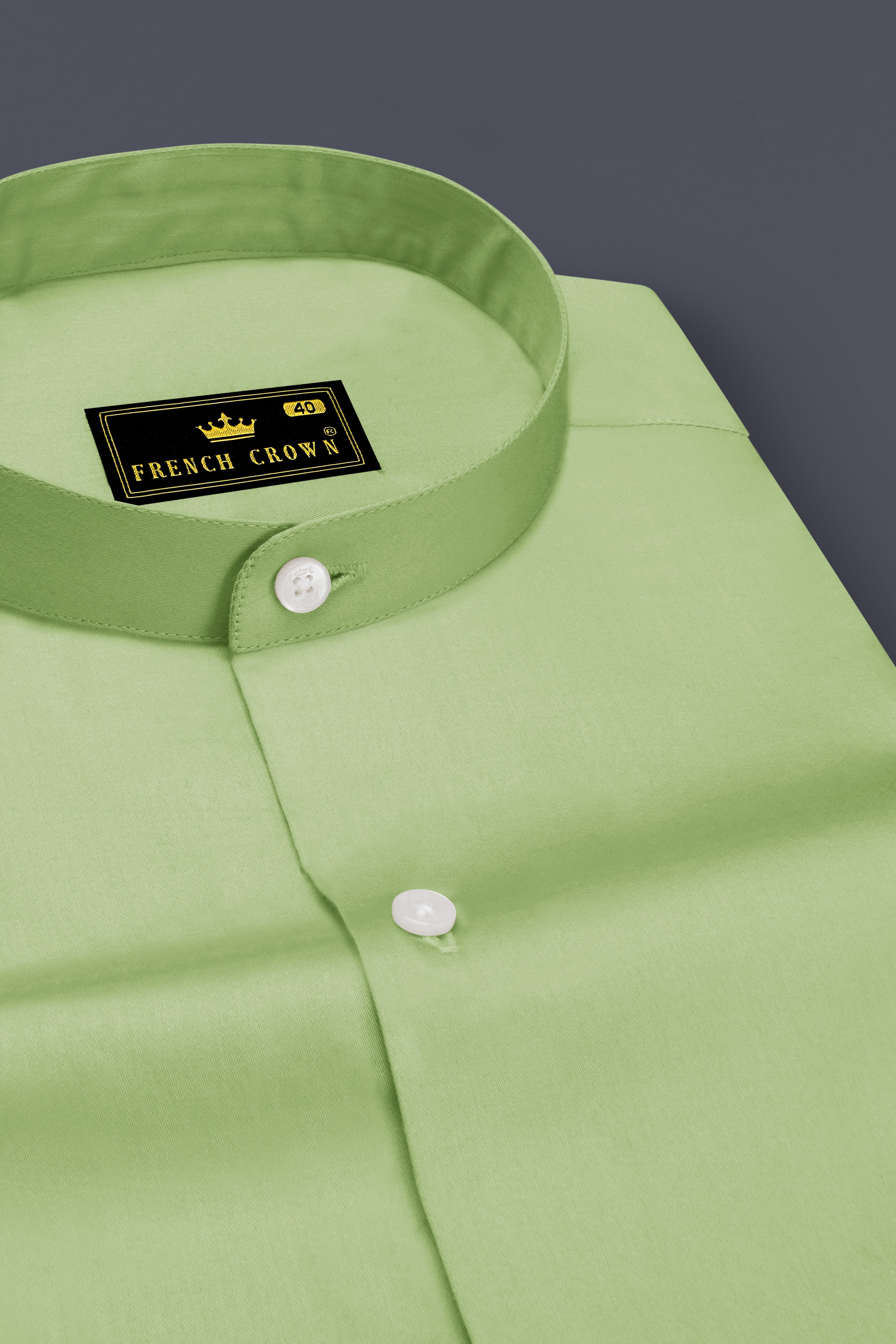 Verdan-Tan Green Subtle Sheen Super Soft Premium Cotton Mandarin Dress Shirt