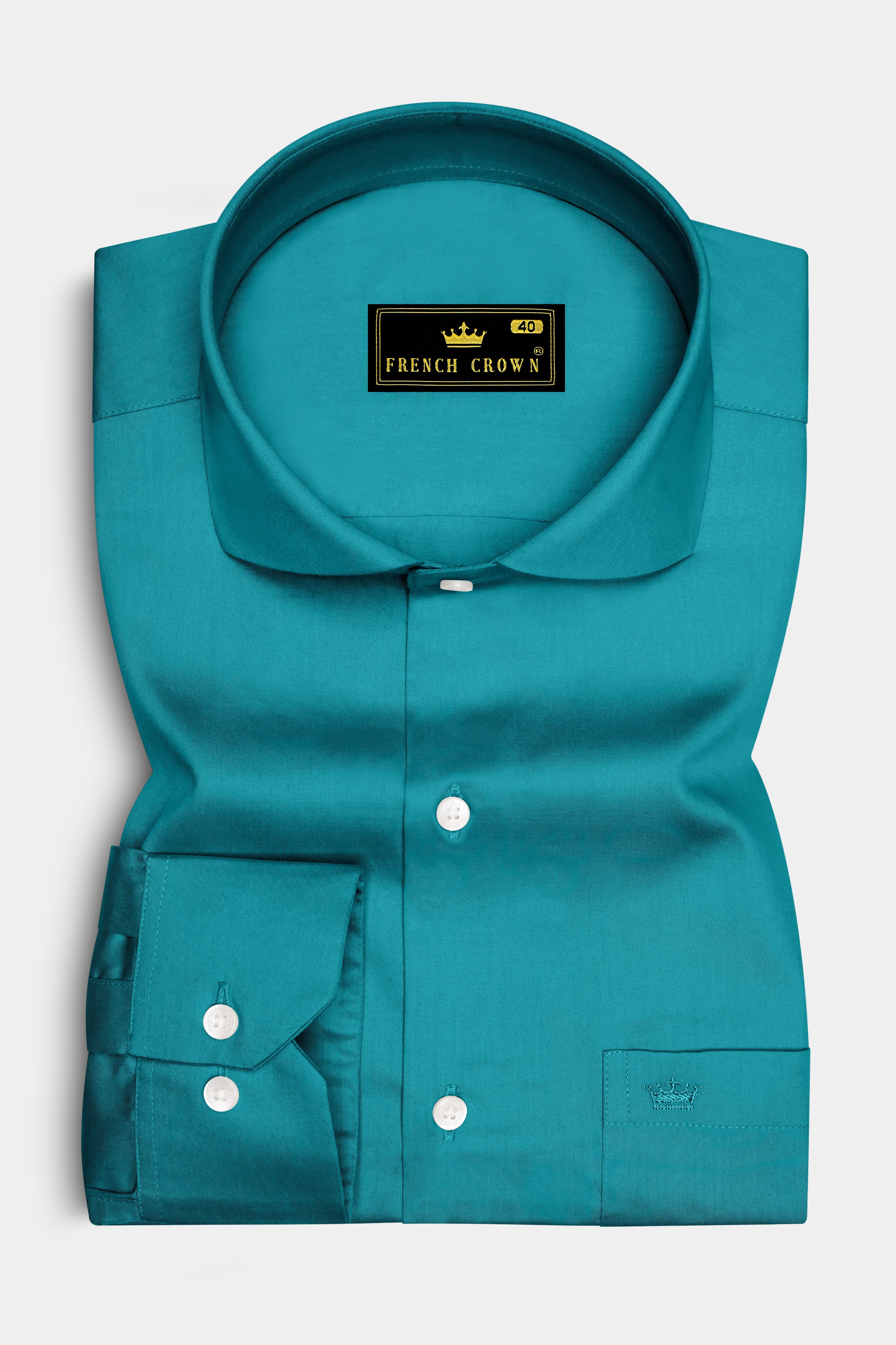 Emeron-Teal green Subtle Sheen Super Soft Premium Cotton Cut Away Collar Dress Shirt