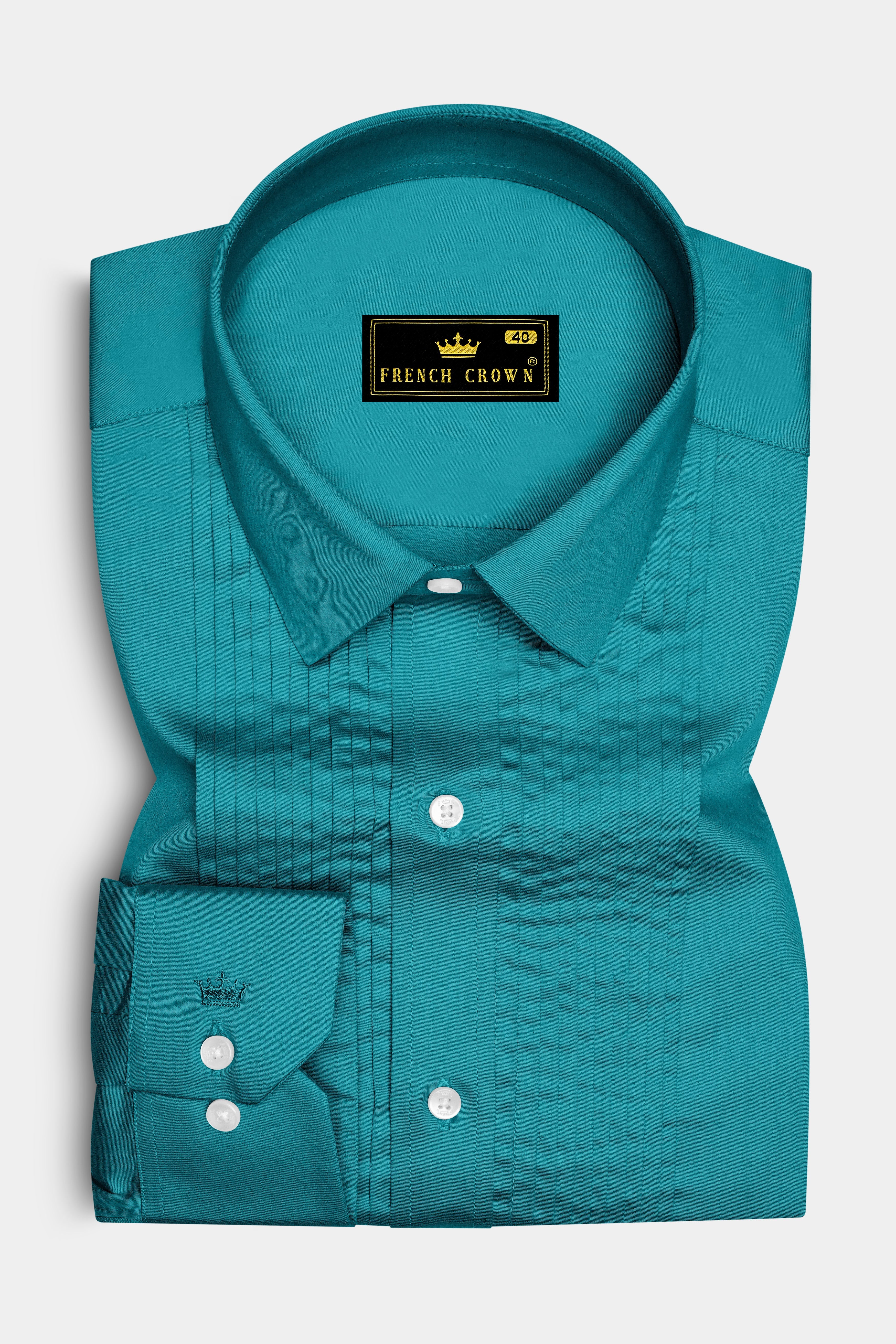 Emeron-Teal green Subtle Sheen Super Soft Premium Cotton Tuxedo Dress Shirt