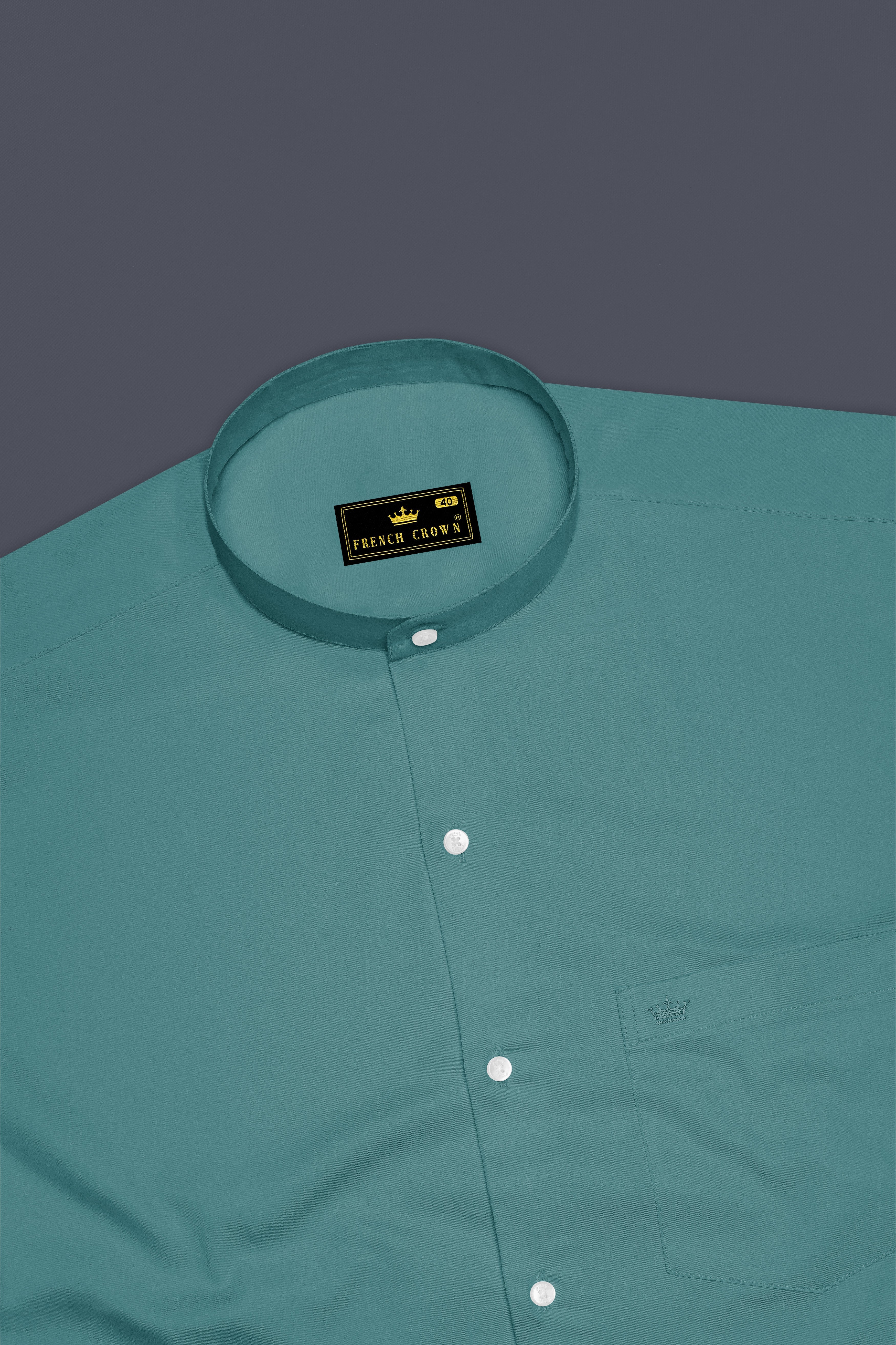 Lustraro-Viridian Green Subtle Sheen Super Soft Premium Cotton Mandarin Dress Shirt