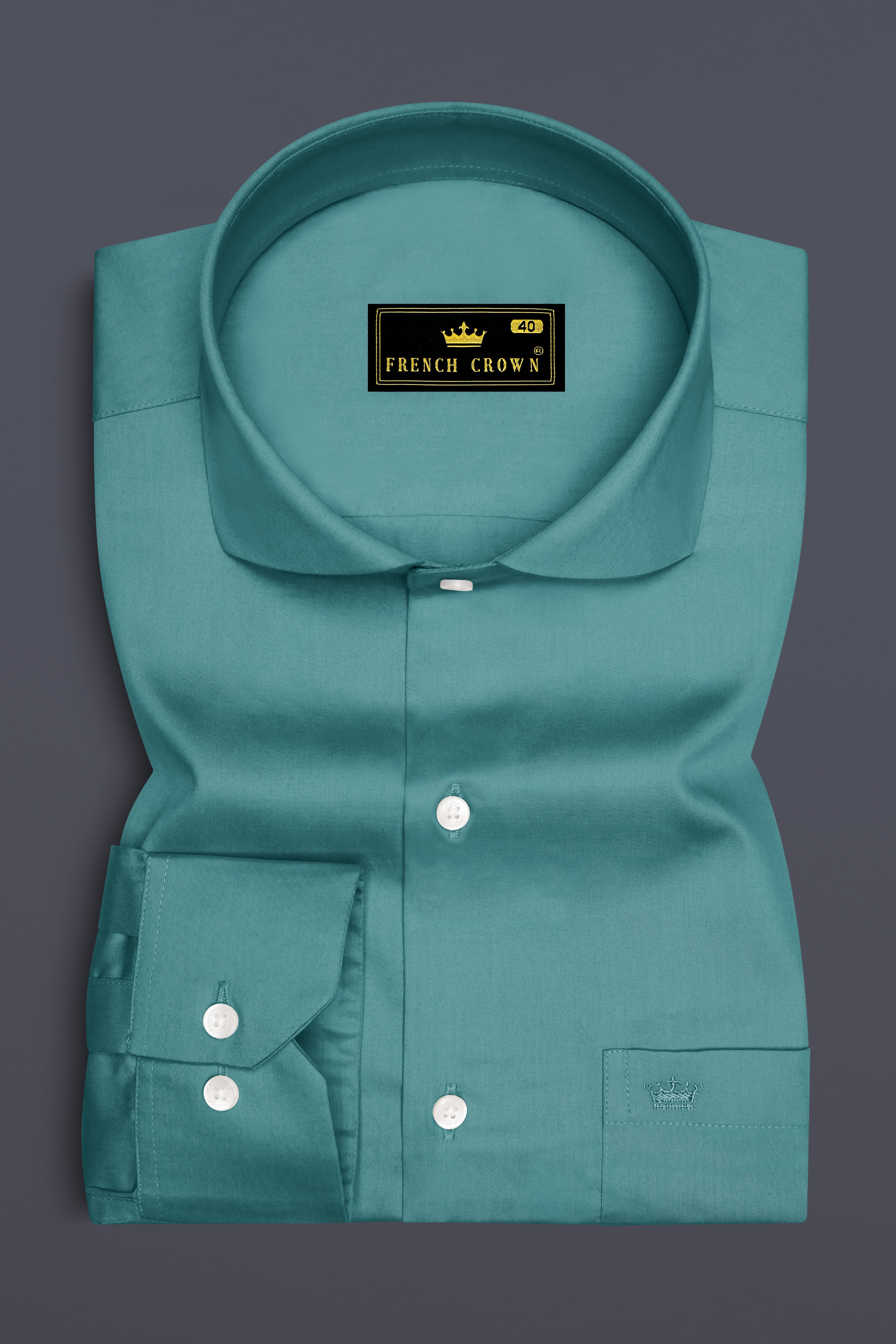Lustraro-Viridian Green Subtle Sheen Super Soft Premium Cotton Cut Away Collar Dress Shirt