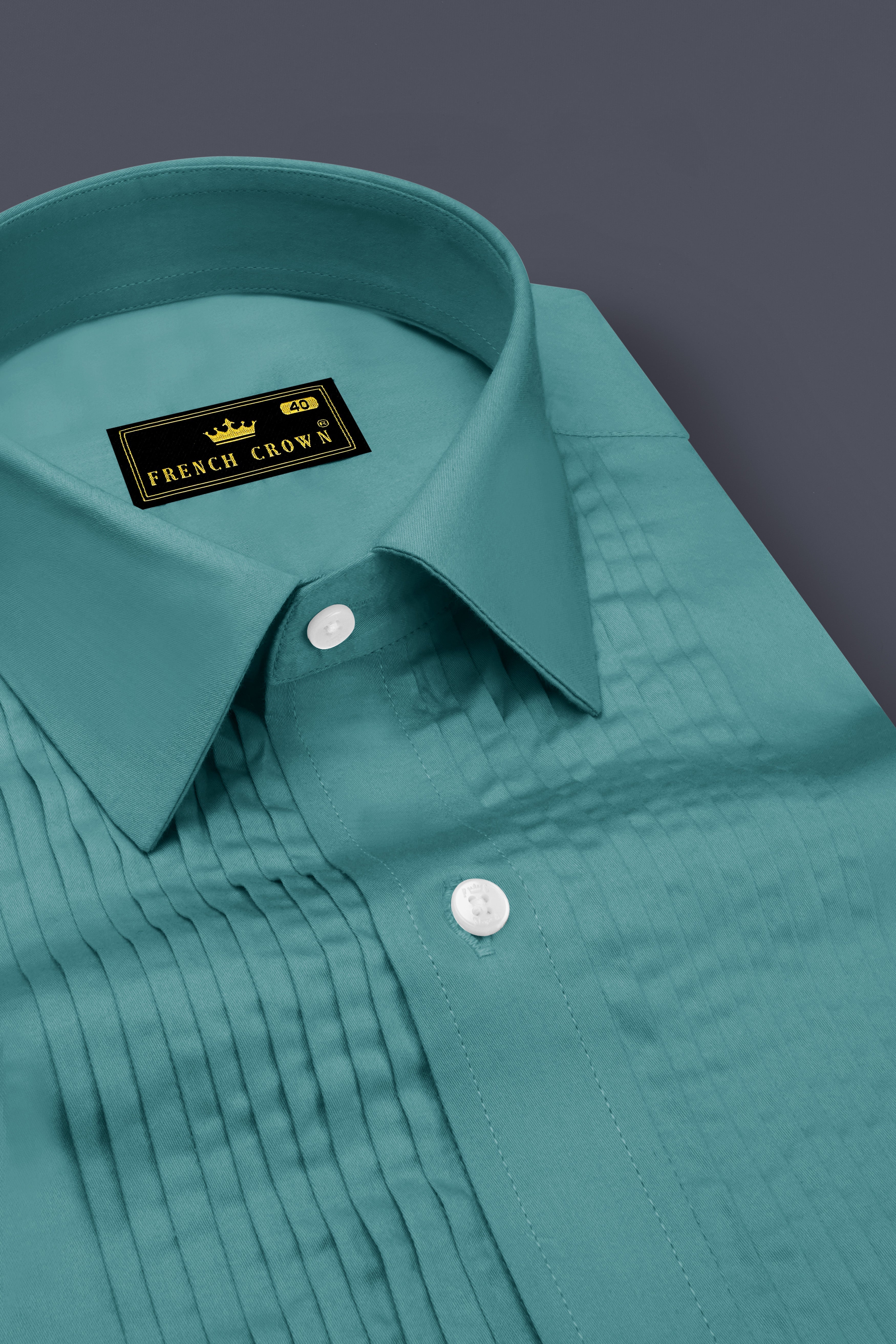 Lustraro-Viridian Green Subtle Sheen Super Soft Premium Cotton Tuxedo Dress Shirt