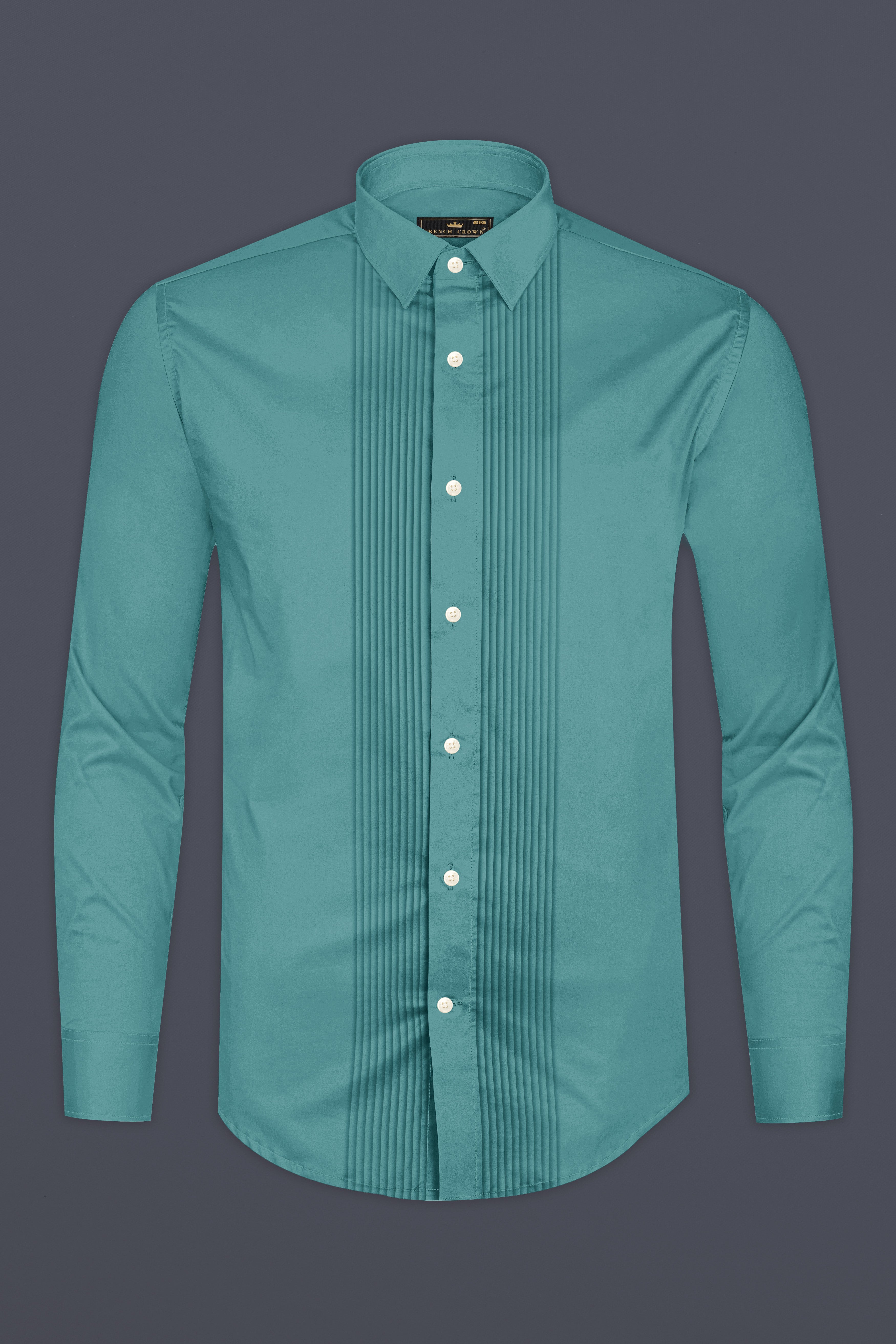 Lustraro-Viridian Green Subtle Sheen Super Soft Premium Cotton Tuxedo Dress Shirt