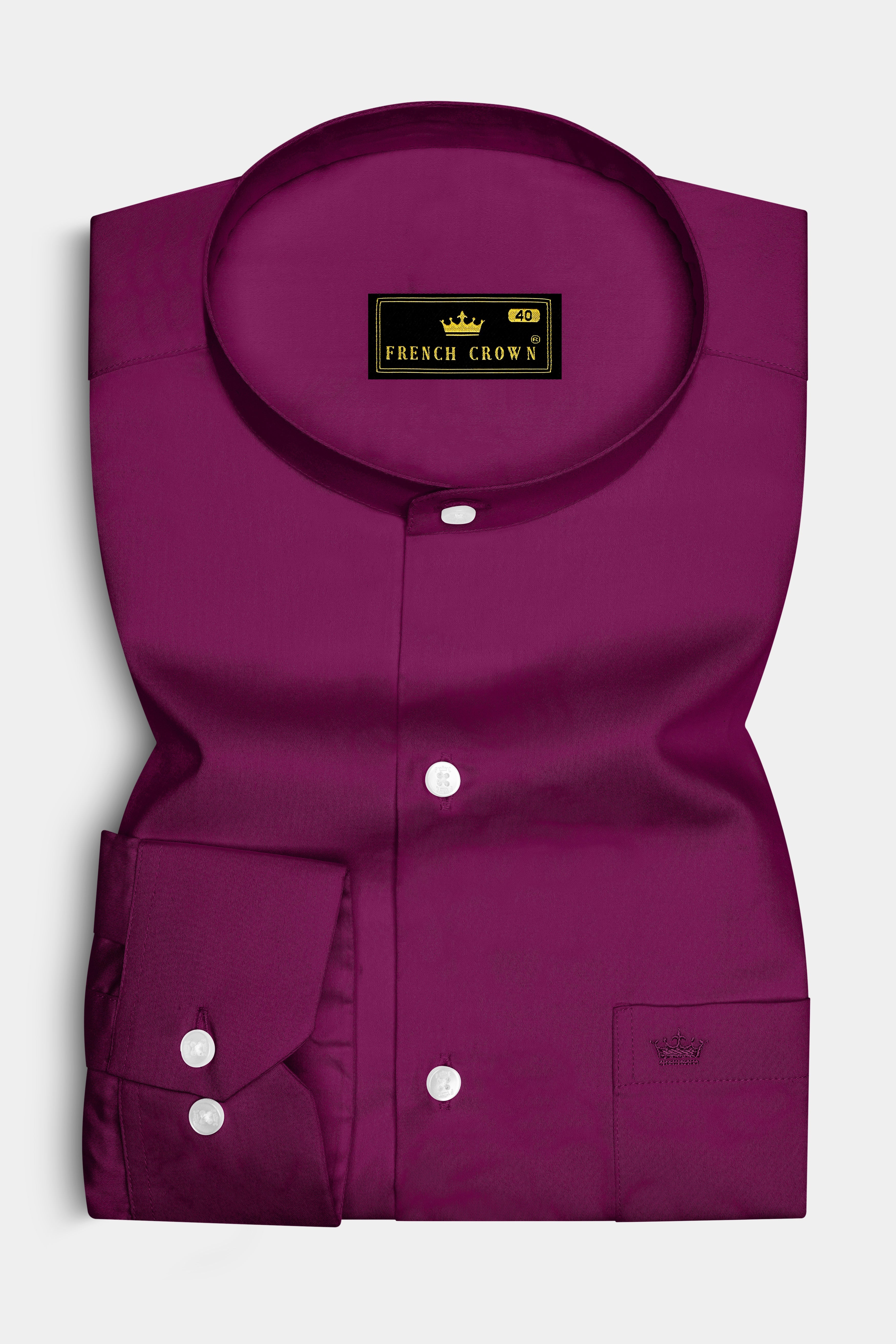 Regalis-Grape Purple Subtle Sheen Super Soft Premium Cotton Mandarin Dress Shirt