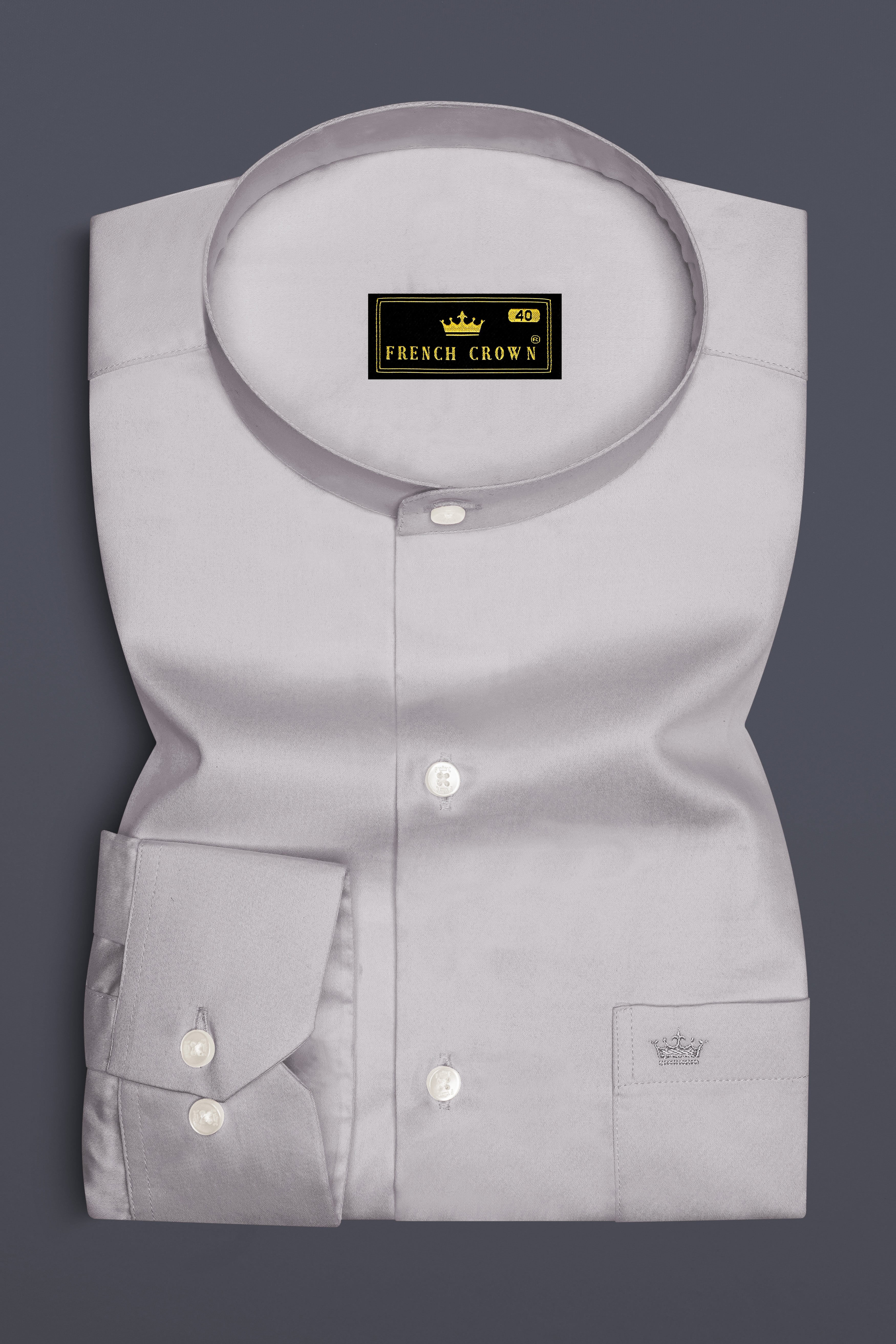 Blushoro-Clam Gray Subtle Sheen Super Soft Premium Cotton Mandarin Dress Shirt