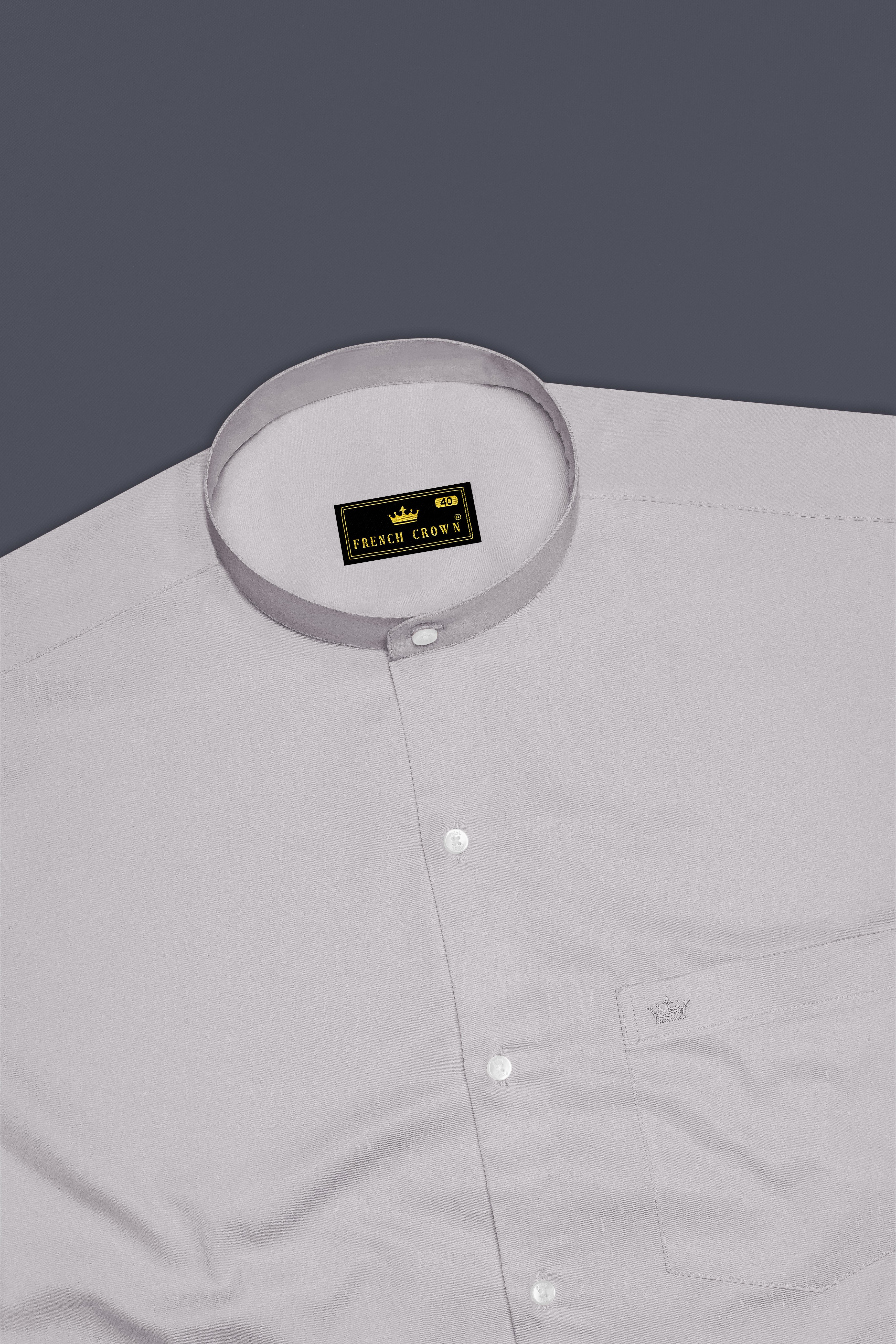 Blushoro-Clam Gray Subtle Sheen Super Soft Premium Cotton Mandarin Dress Shirt