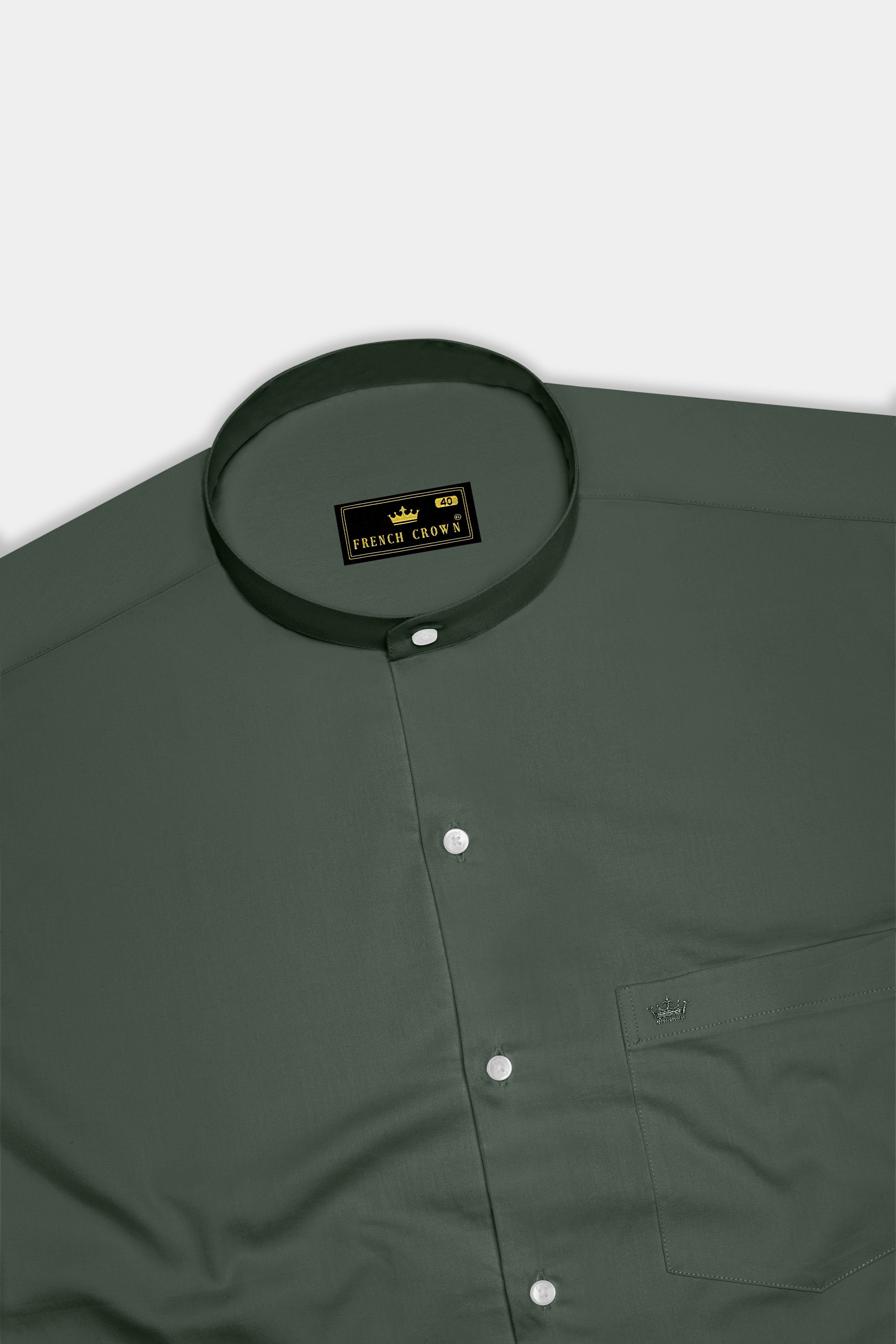 Sylvoro-Nandor Green Subtle Sheen Super Soft Premium Cotton Mandarin Dress Shirt