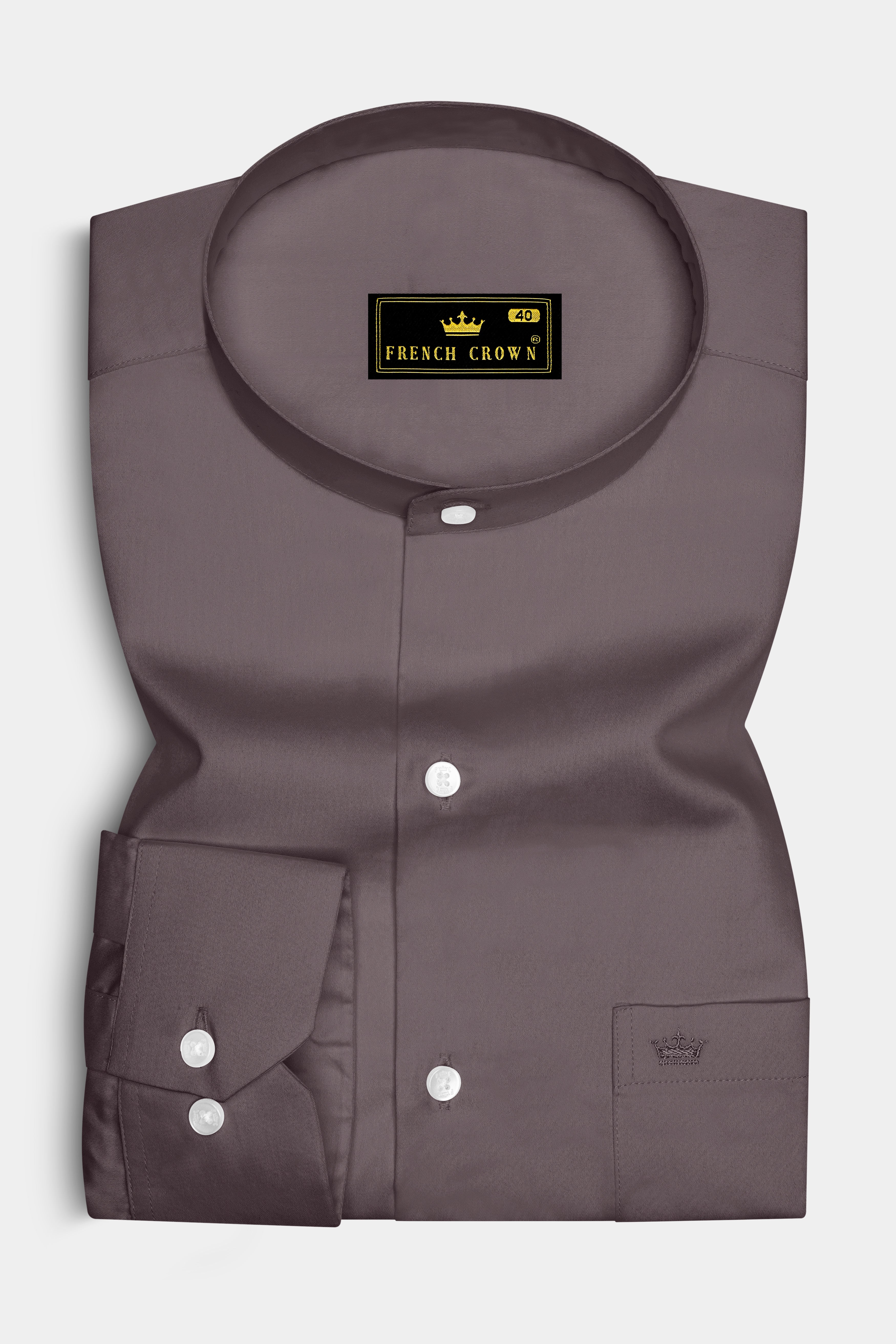 Umbero-Wenge Brown Subtle Sheen Super Soft Premium Cotton Mandarin Dress Shirt