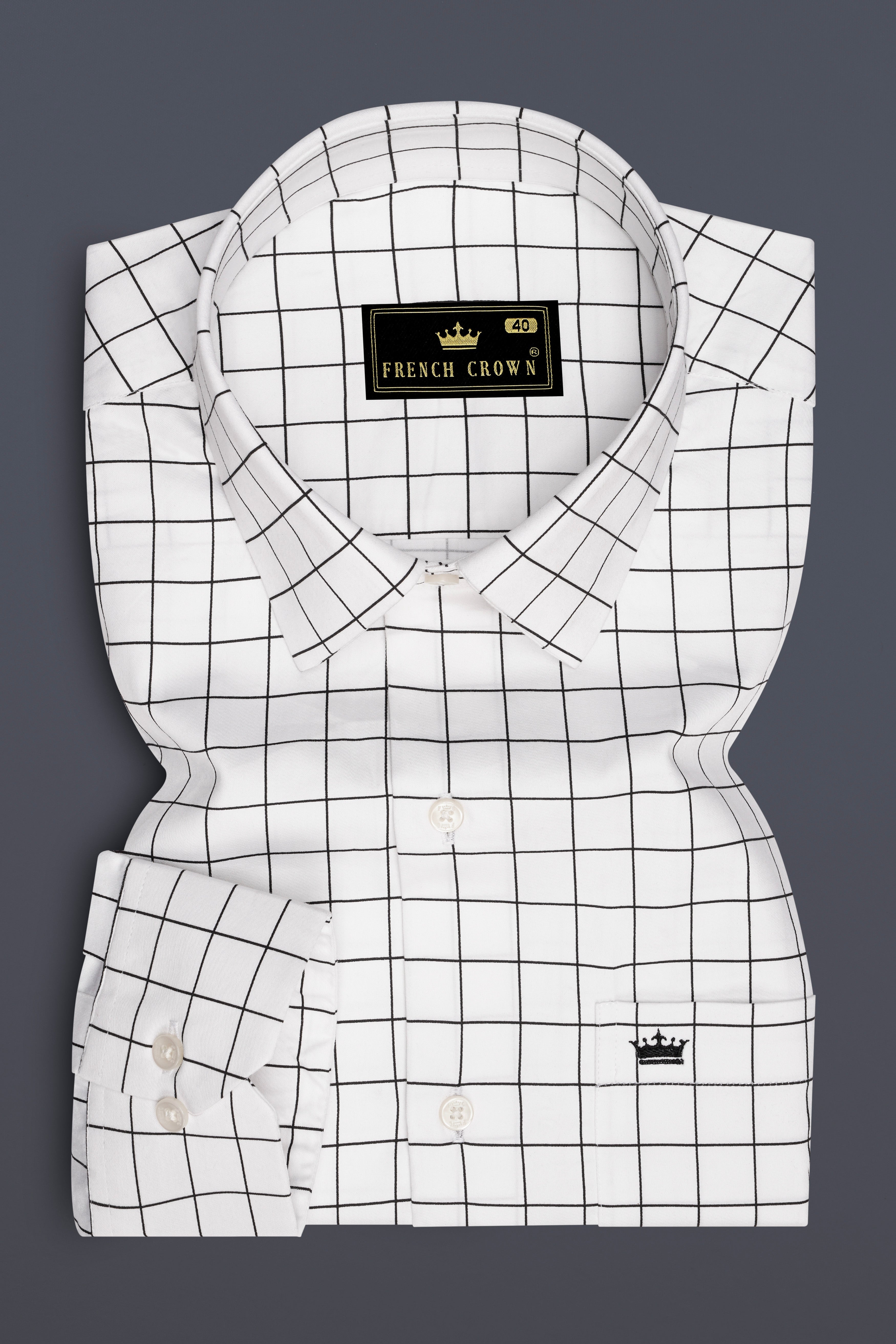Panoro-Bright White And Jade Black Windowpane Subtle Sheen Super Soft Premium Cotton Dress Shirt