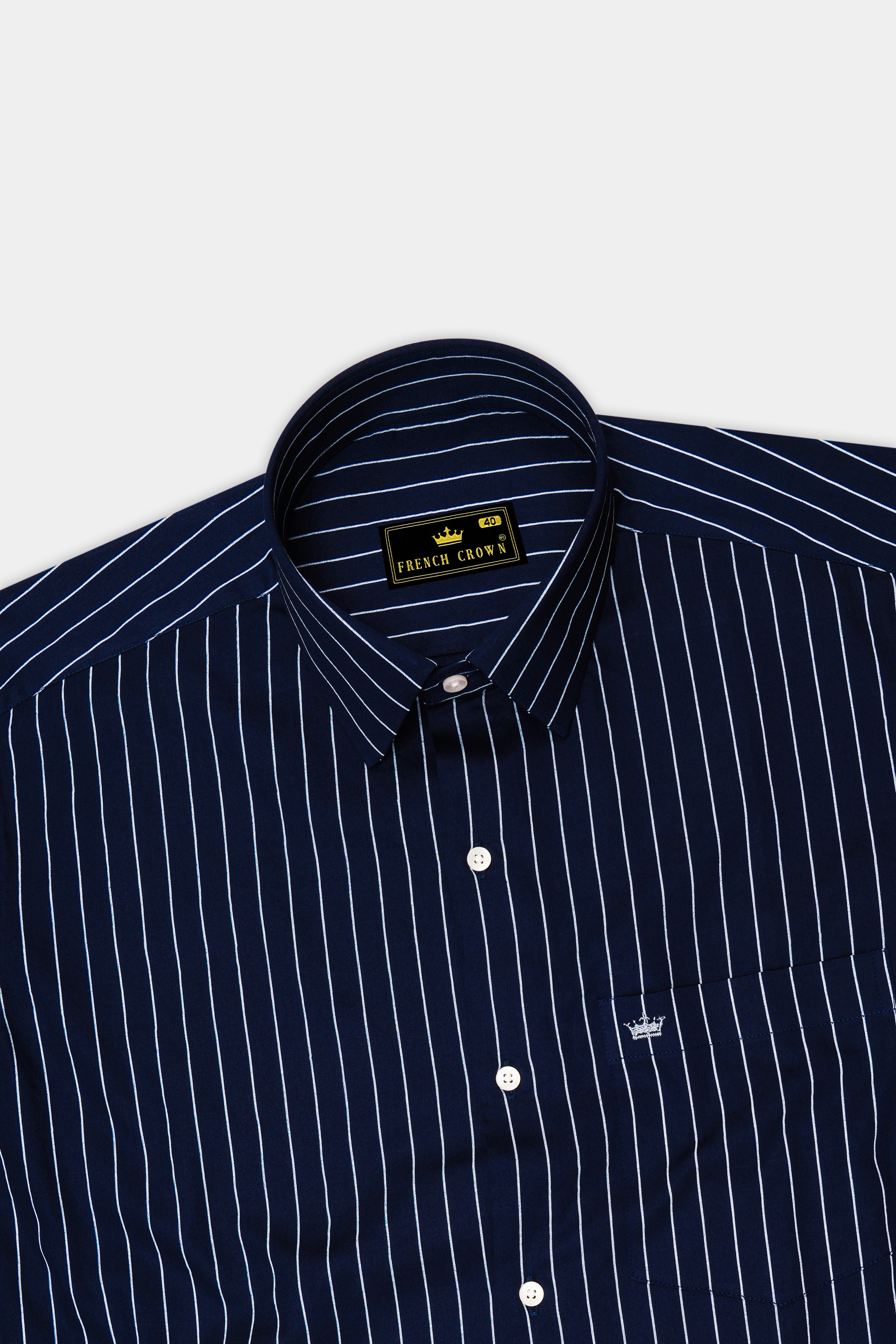 Noctaro-Ebony Blue And Bright White Pin Striped Subtle Sheen Super Soft Premium Cotton Dress Shirt