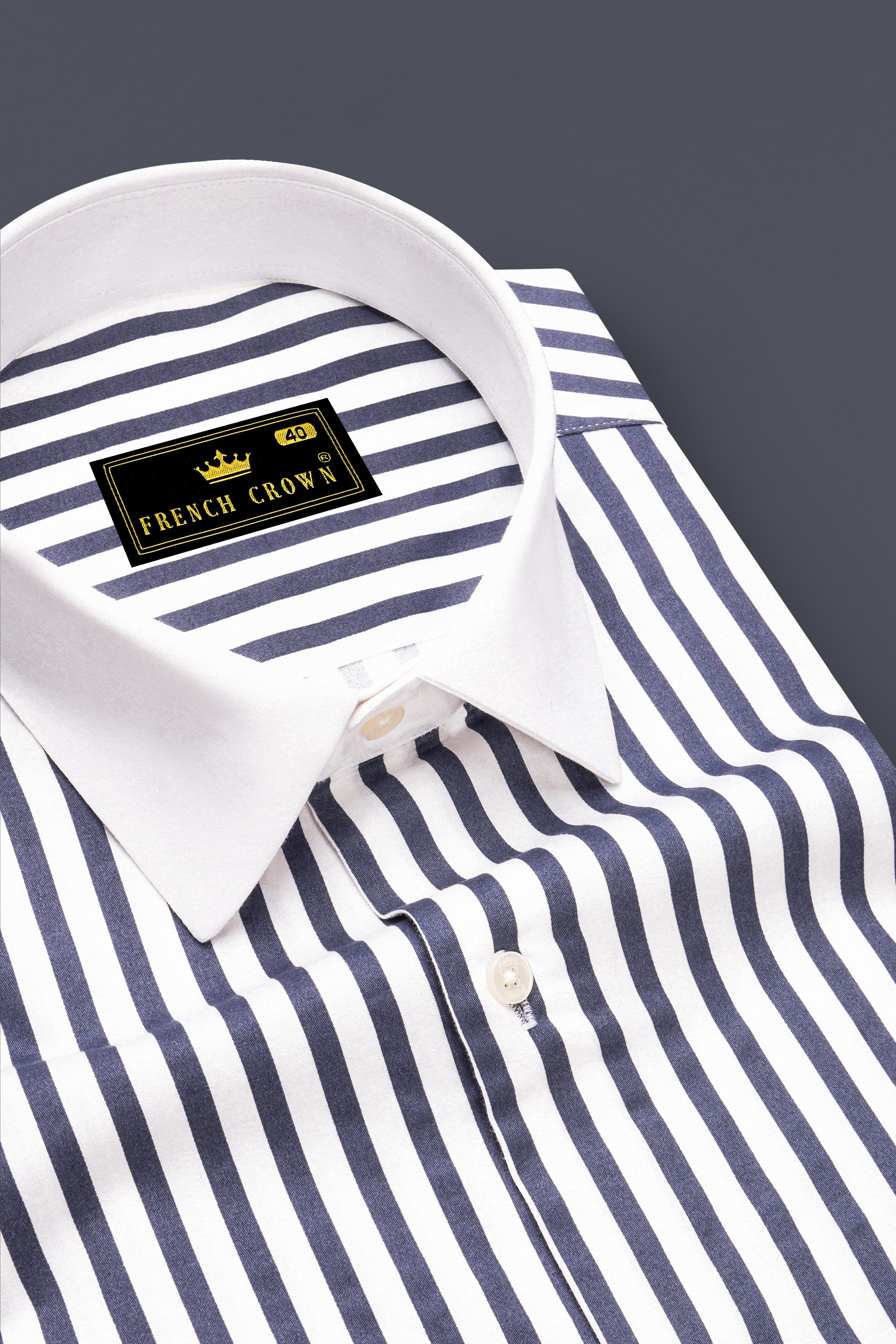 Monovelle-Storm Gray And Bright White Candy Striped Super Soft Premium Cotton Dress White Cuff Collar Shirt