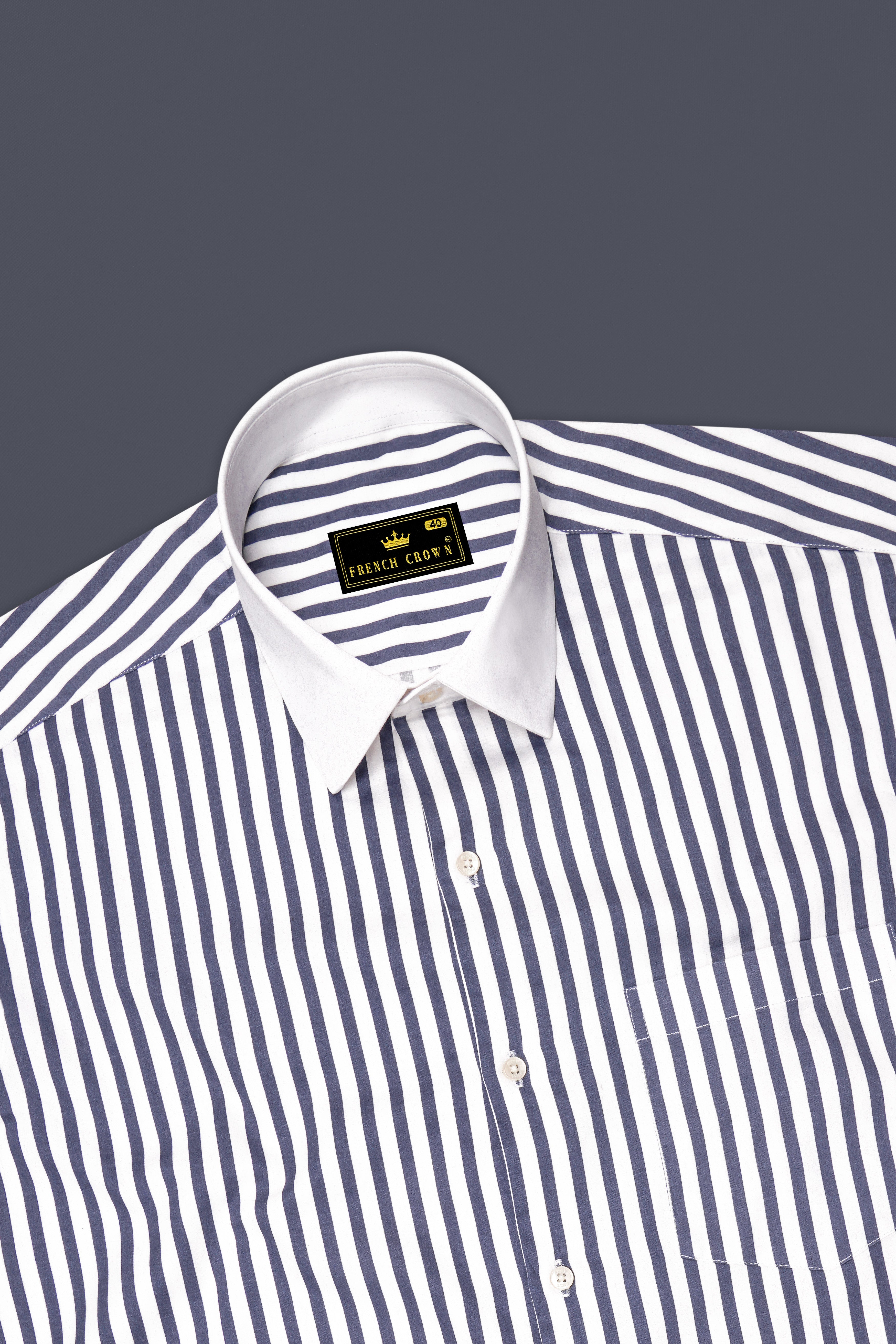 Monovelle-Storm Gray And Bright White Candy Striped Super Soft Premium Cotton Dress White Cuff Collar Shirt