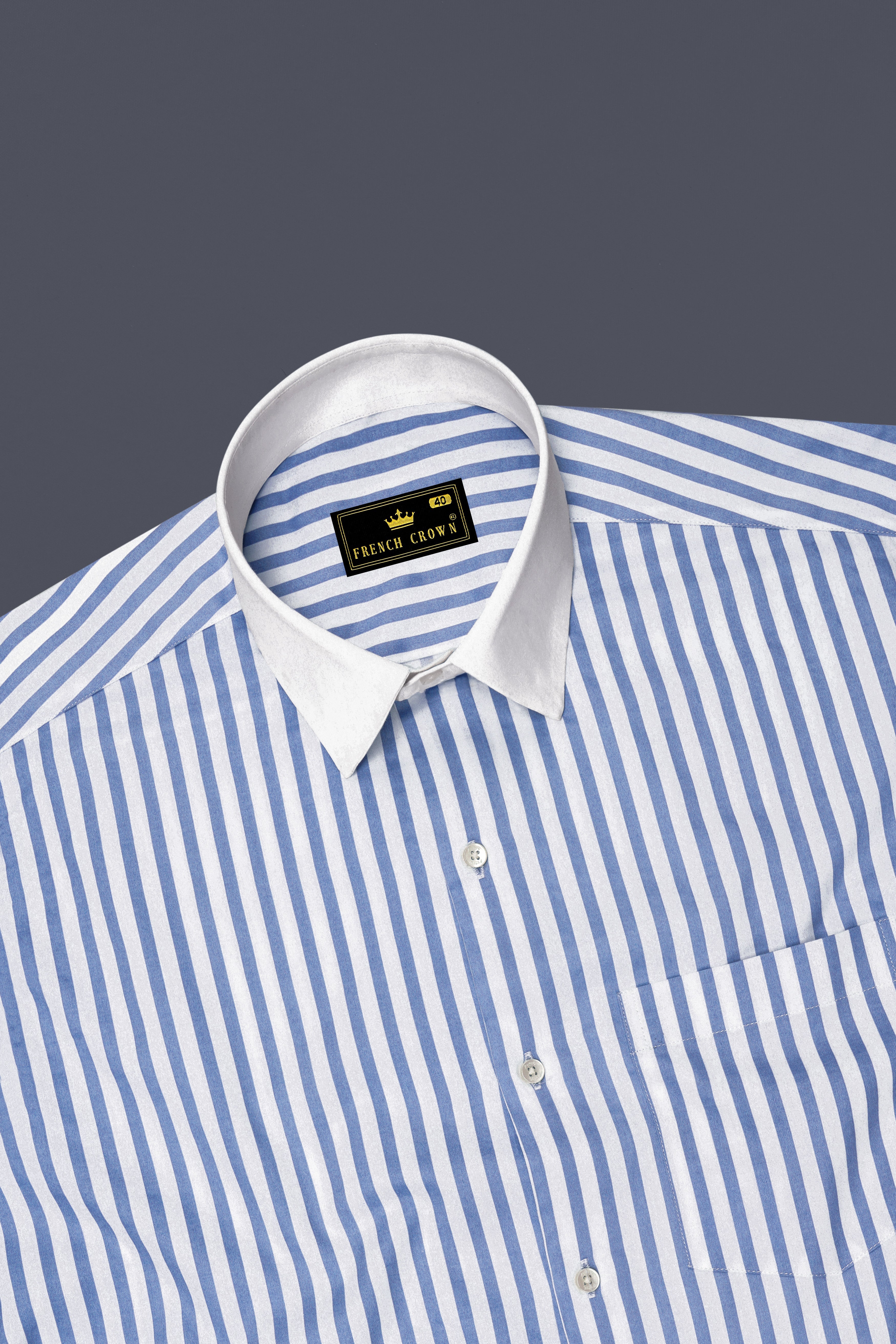 Azurline-Carolina Blue And Bright White Candy Striped Super Soft Premium Cotton Dress White Cuff Collar Shirt
