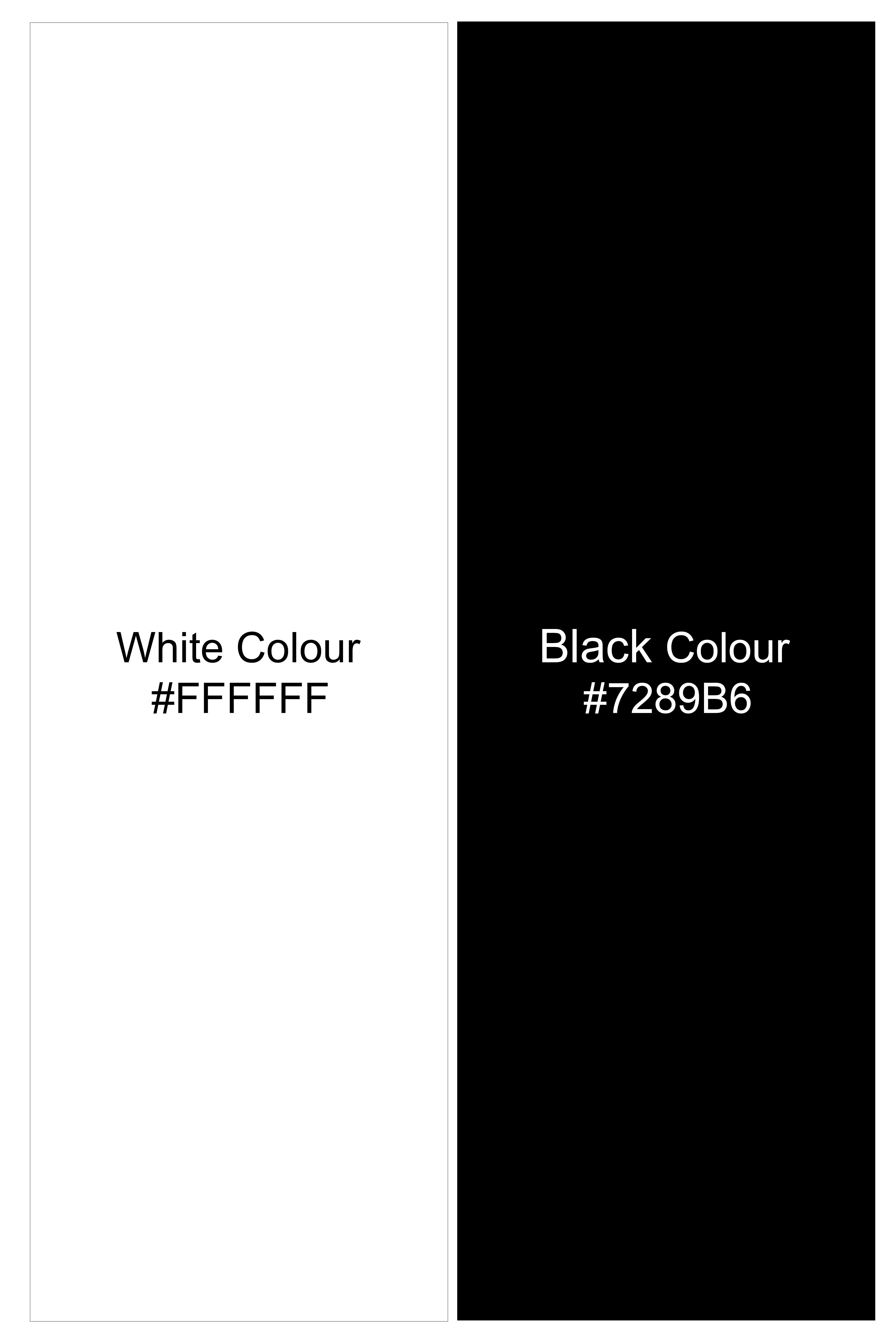 Panoro-Bright White And Jade Black Windowpane Subtle Sheen Super Soft Premium Cotton Dress Black Cuff Collar Shirt