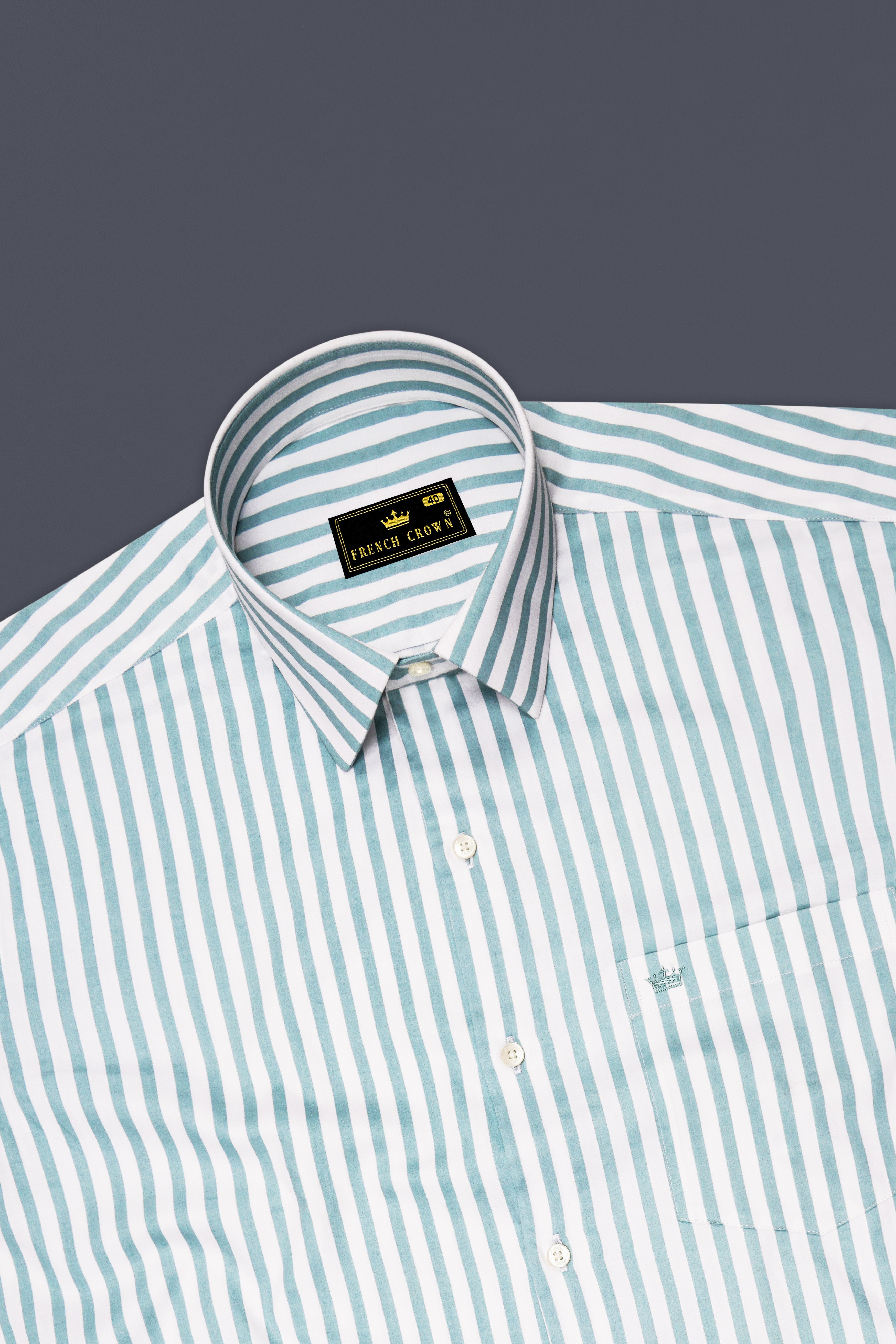 Celestio-Stream Blue And Bright White Candy Striped Subtle Sheen Super Soft Premium Cotton Dress Shirt